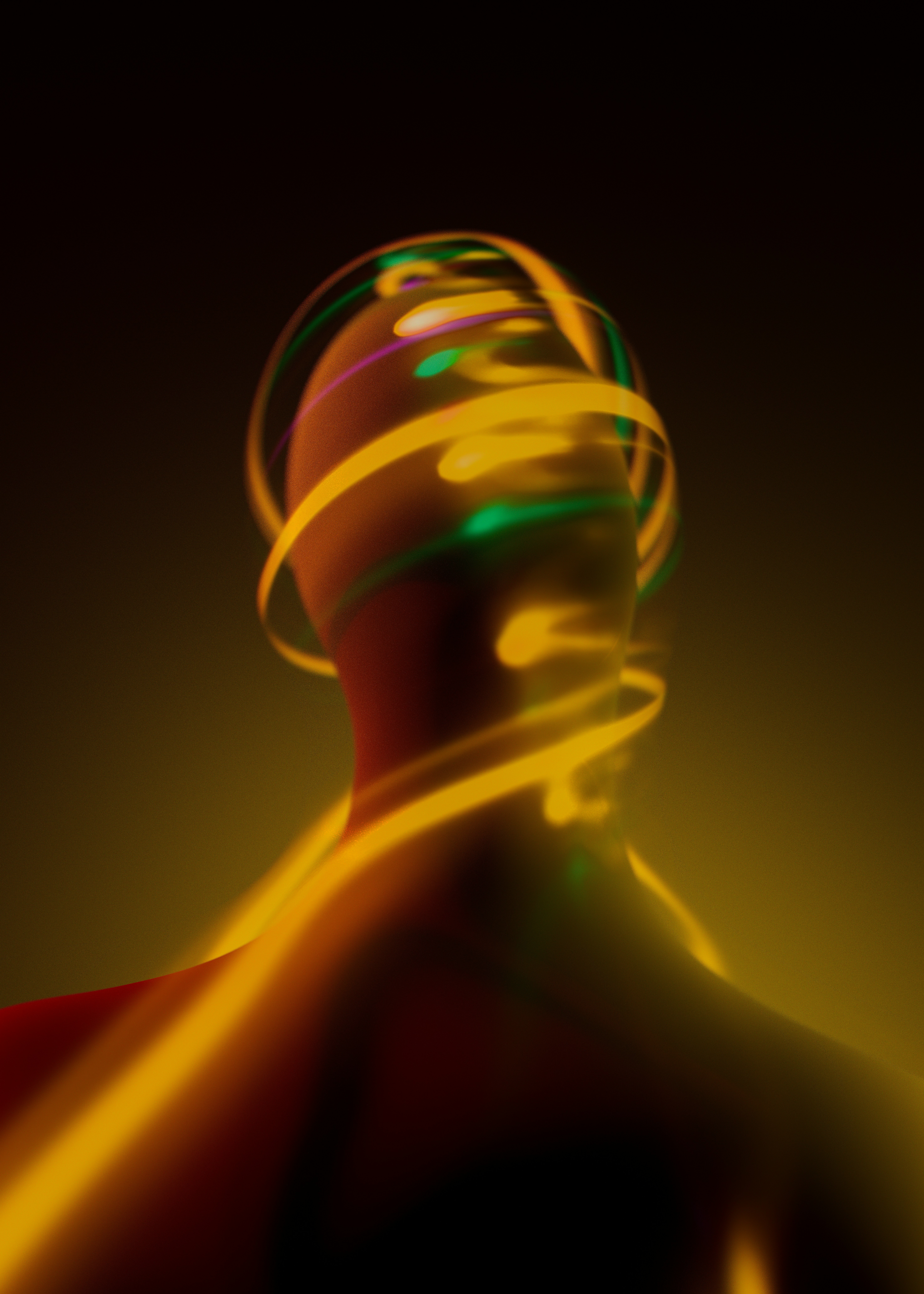 Silhouette humaine abstraite avec des néons tourbillonnants