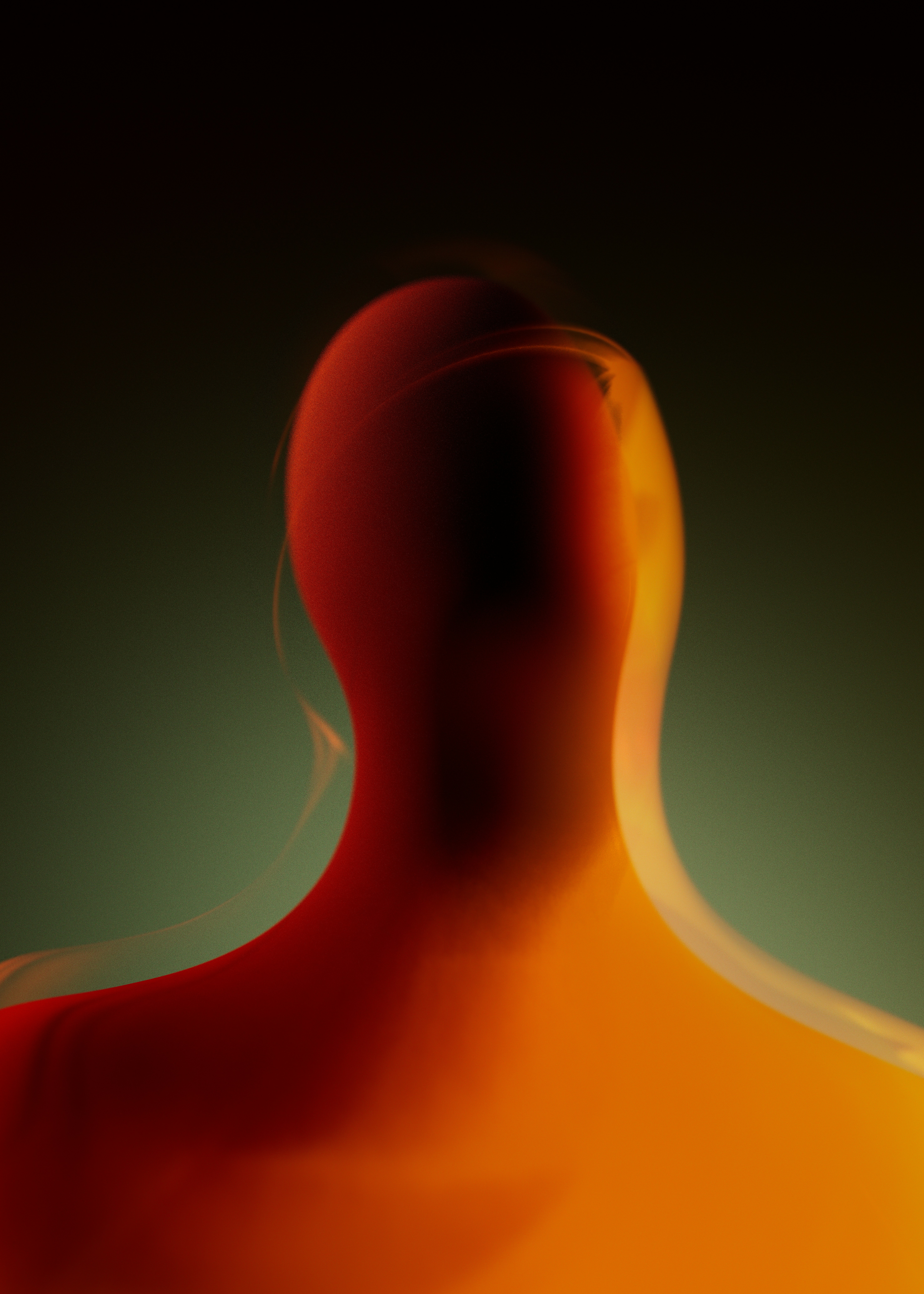 Forme humaine abstraite aux couleurs flamboyantes et à la fumée.