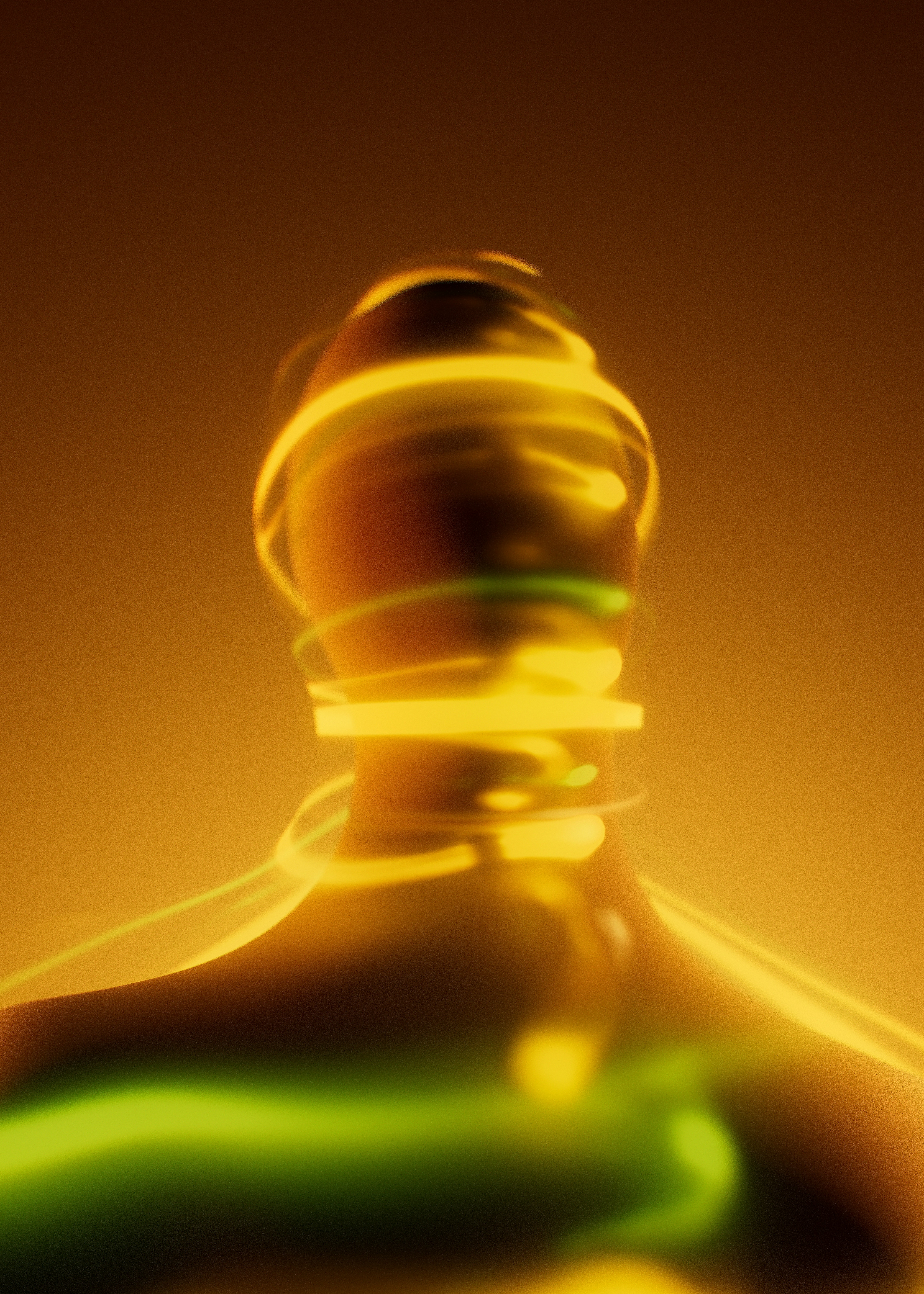 Forme humaine abstraite dorée avec des traînées de lumière tourbillonnantes