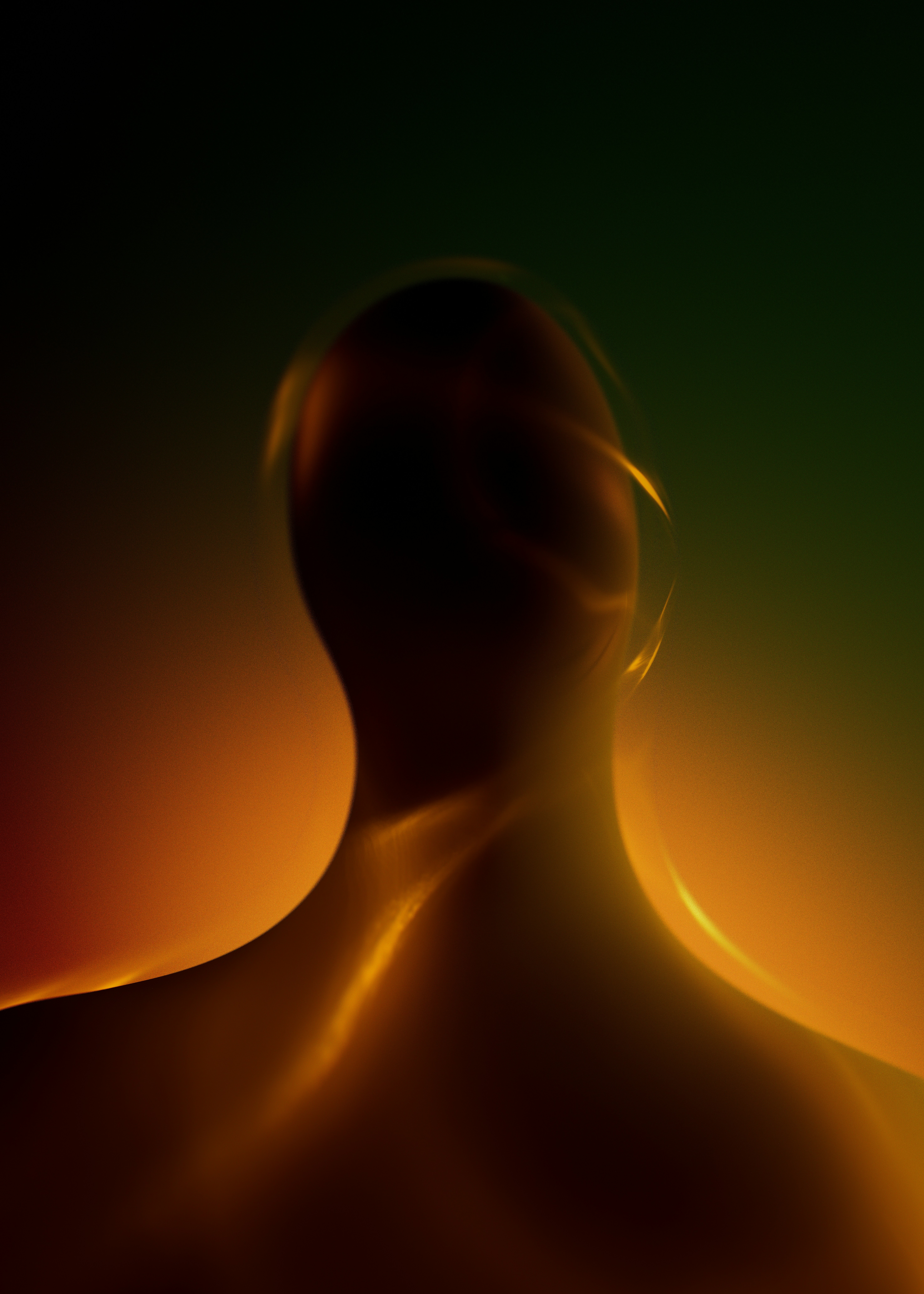 Silhouette abstraite avec des teintes orange et verte lumineuses.