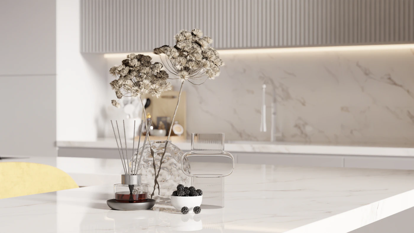 Dried flowers on marble