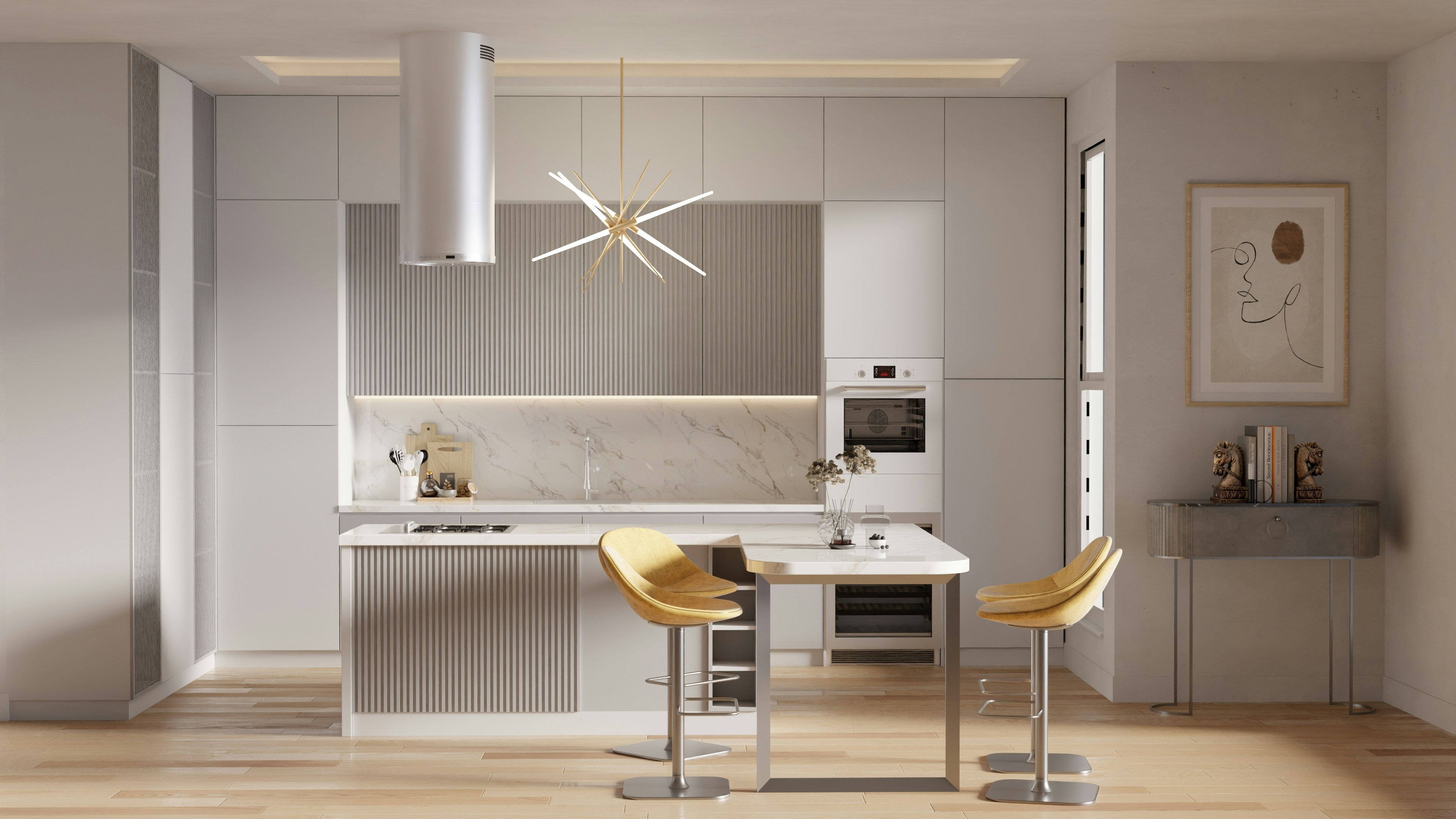 Modern kitchen with island and bar stools