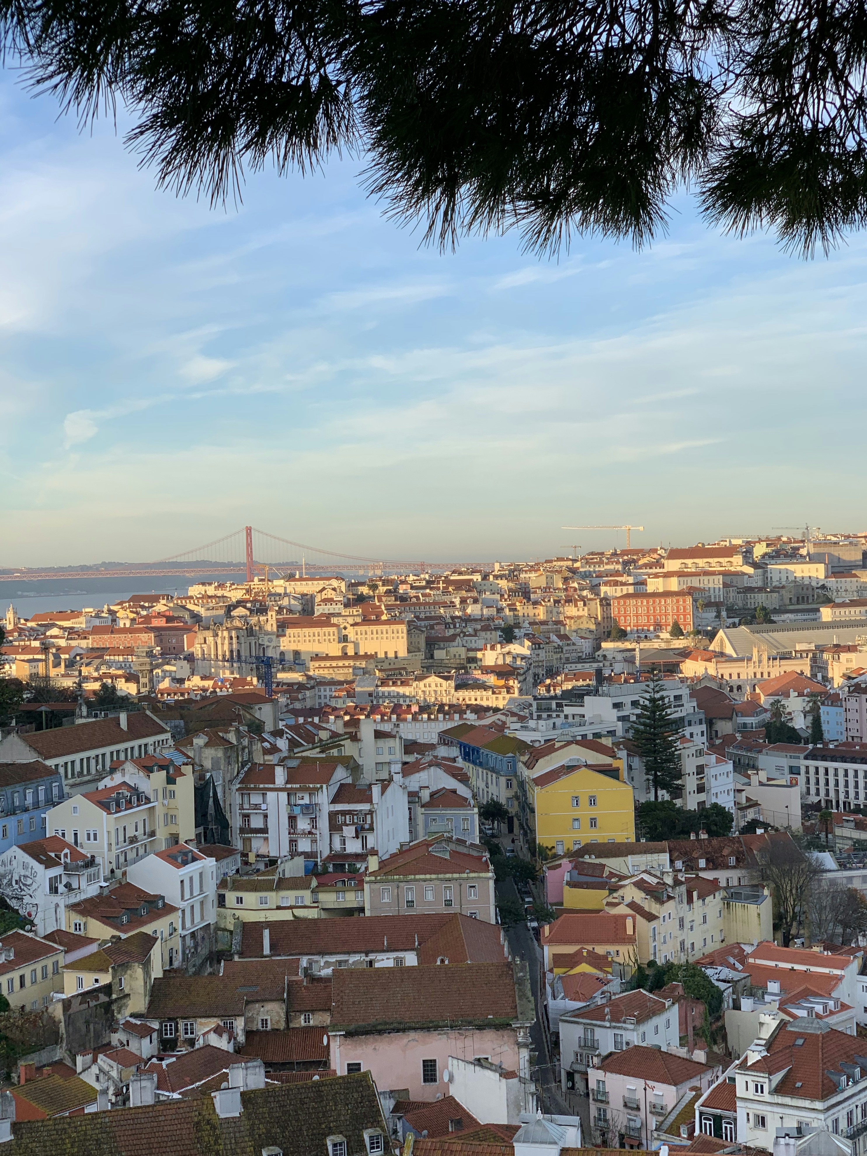 Panoramic view of lisbon city with bridge in distance