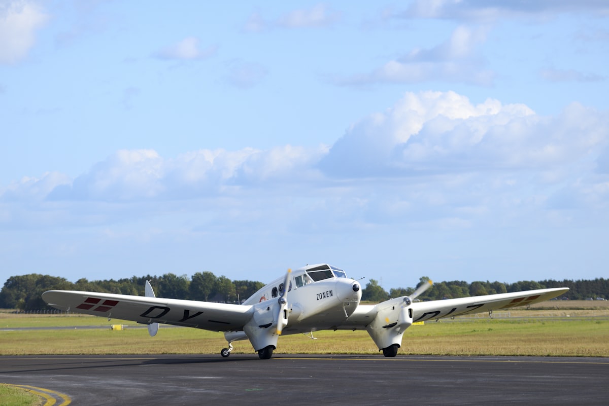 Vintage propeller airplane on a runway