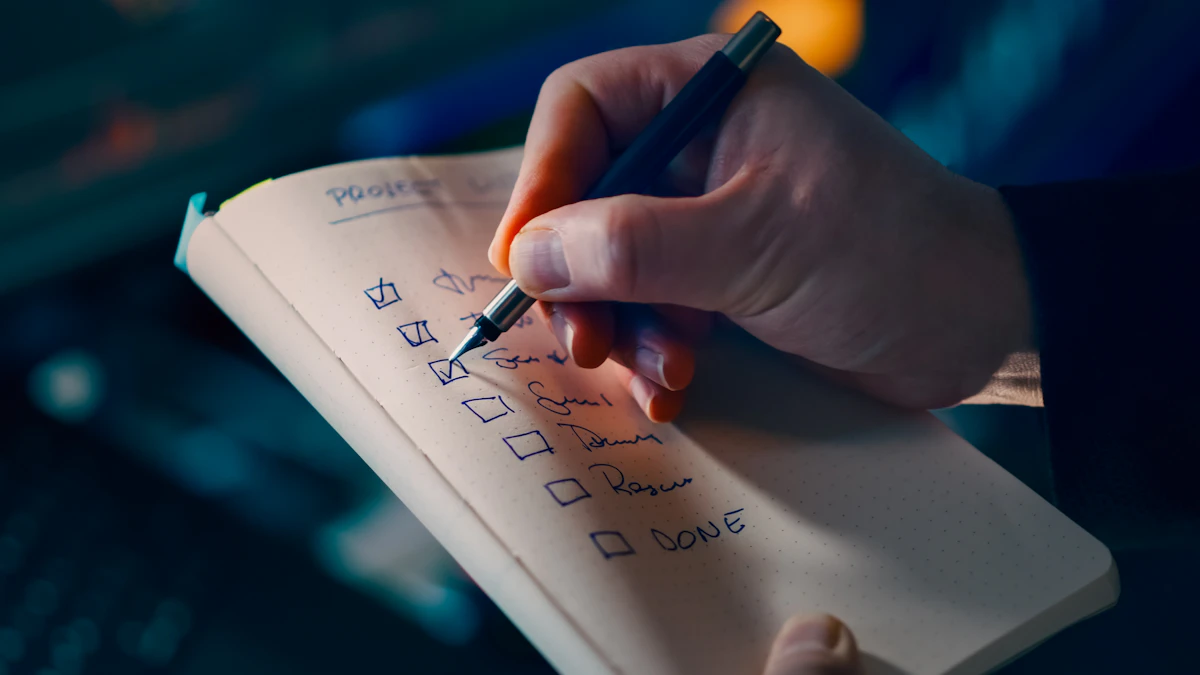 A hand checking completed items on a written task list