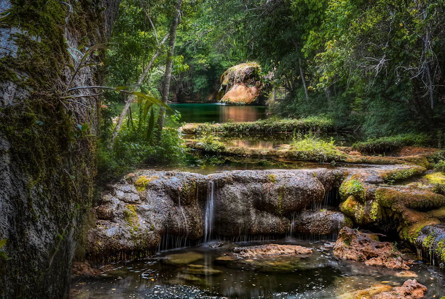 Cascading waterfall into a clear pool