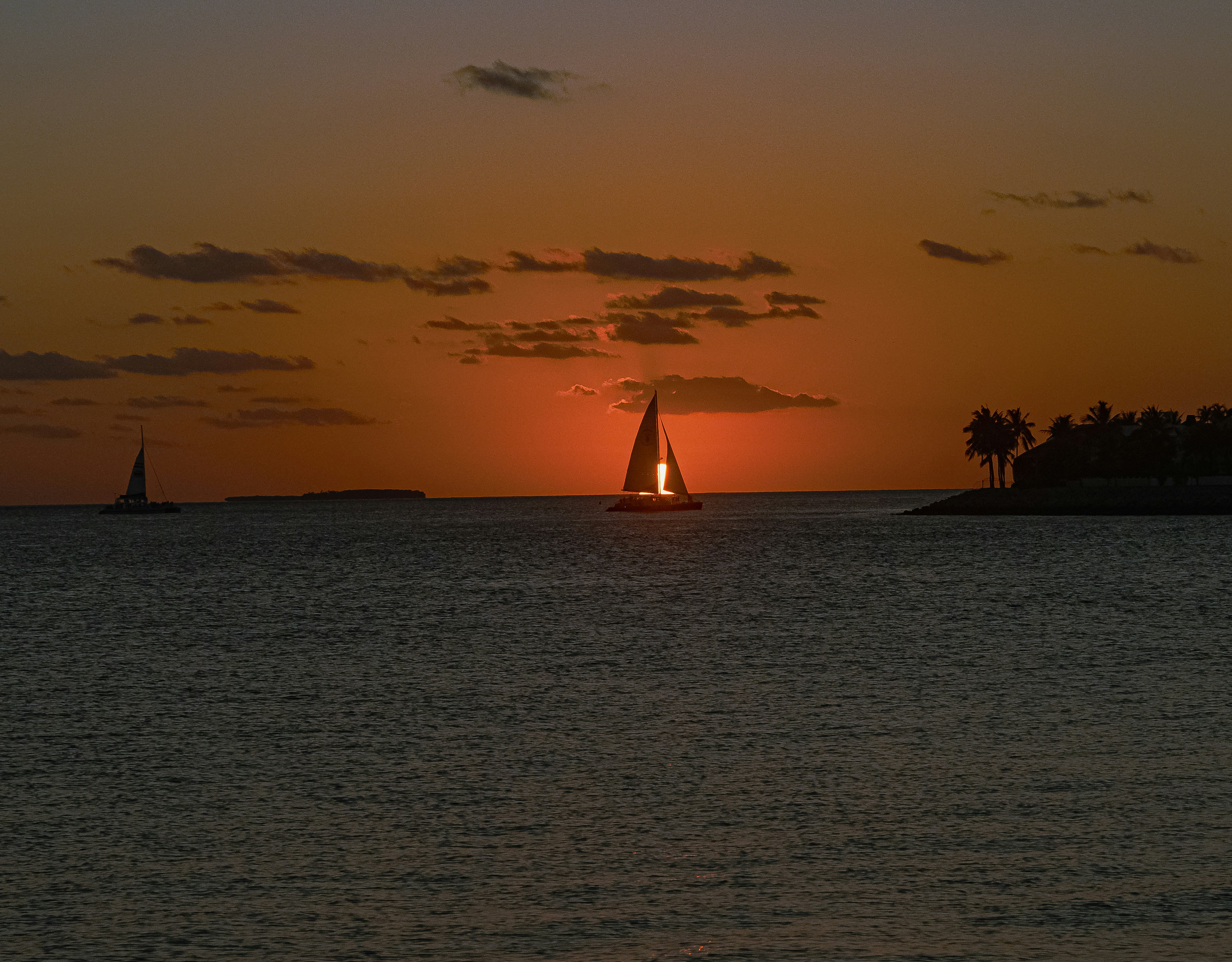 Sailboats on the ocean at sunset