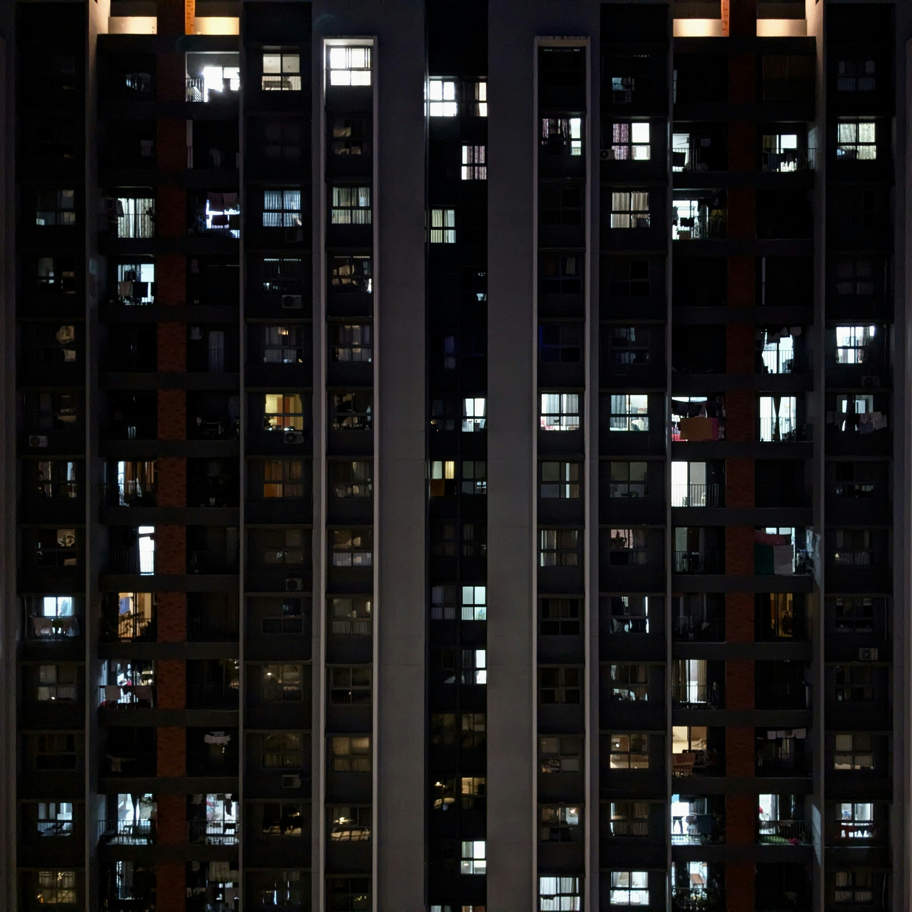 Modern house with energy-efficient windows at night