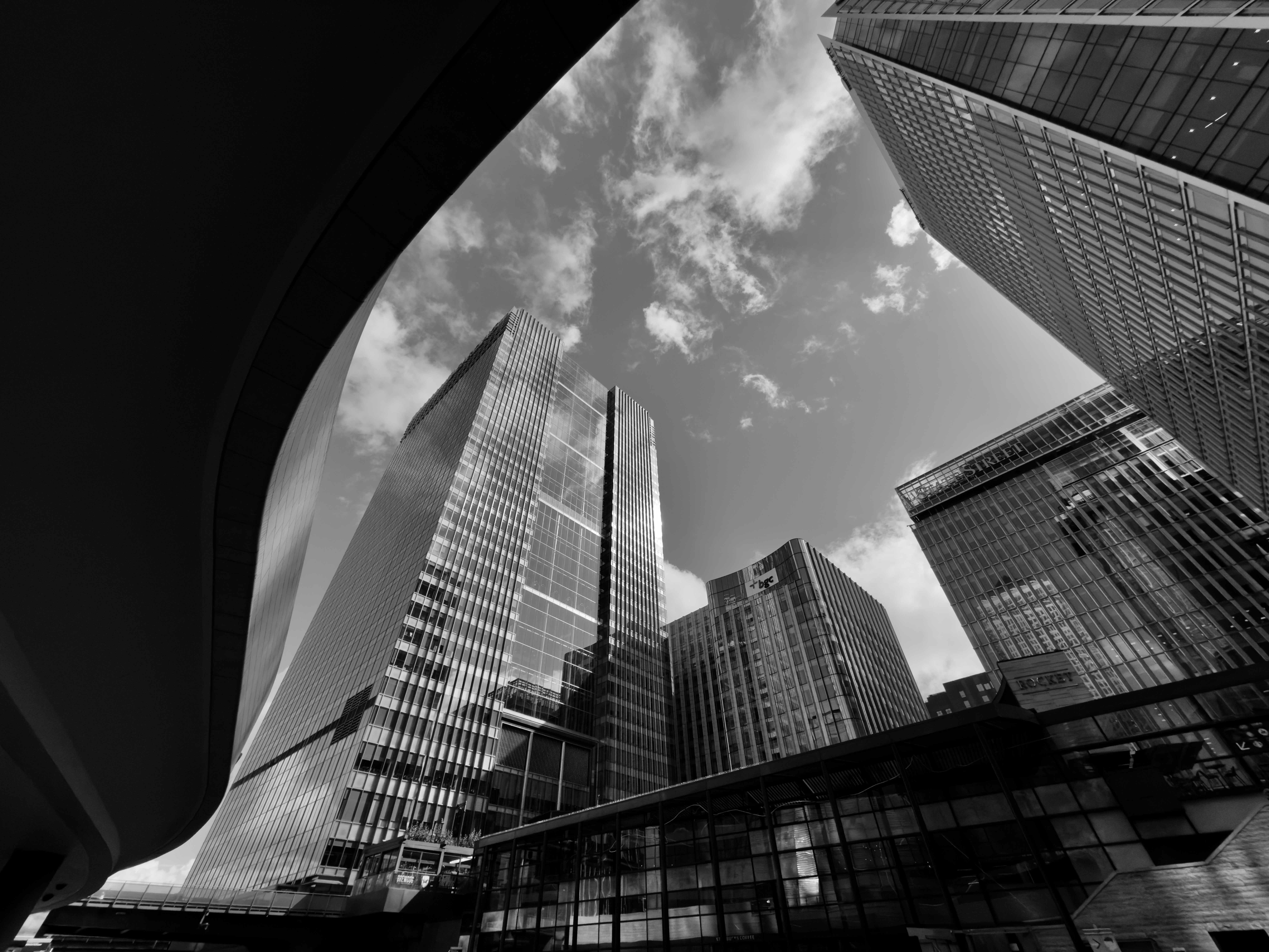 Modern skyscrapers against a cloudy sky