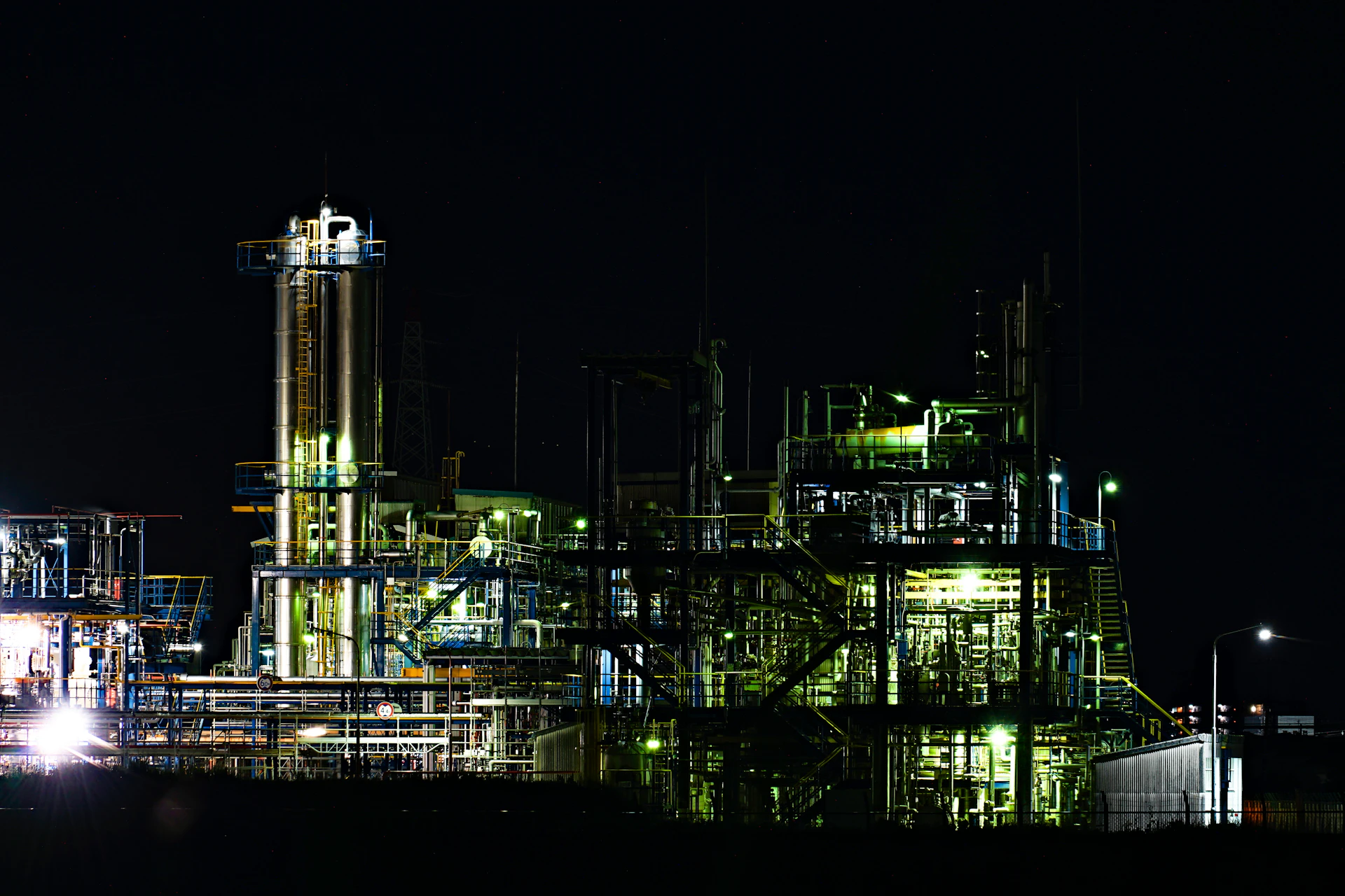 Industrial process plant at night