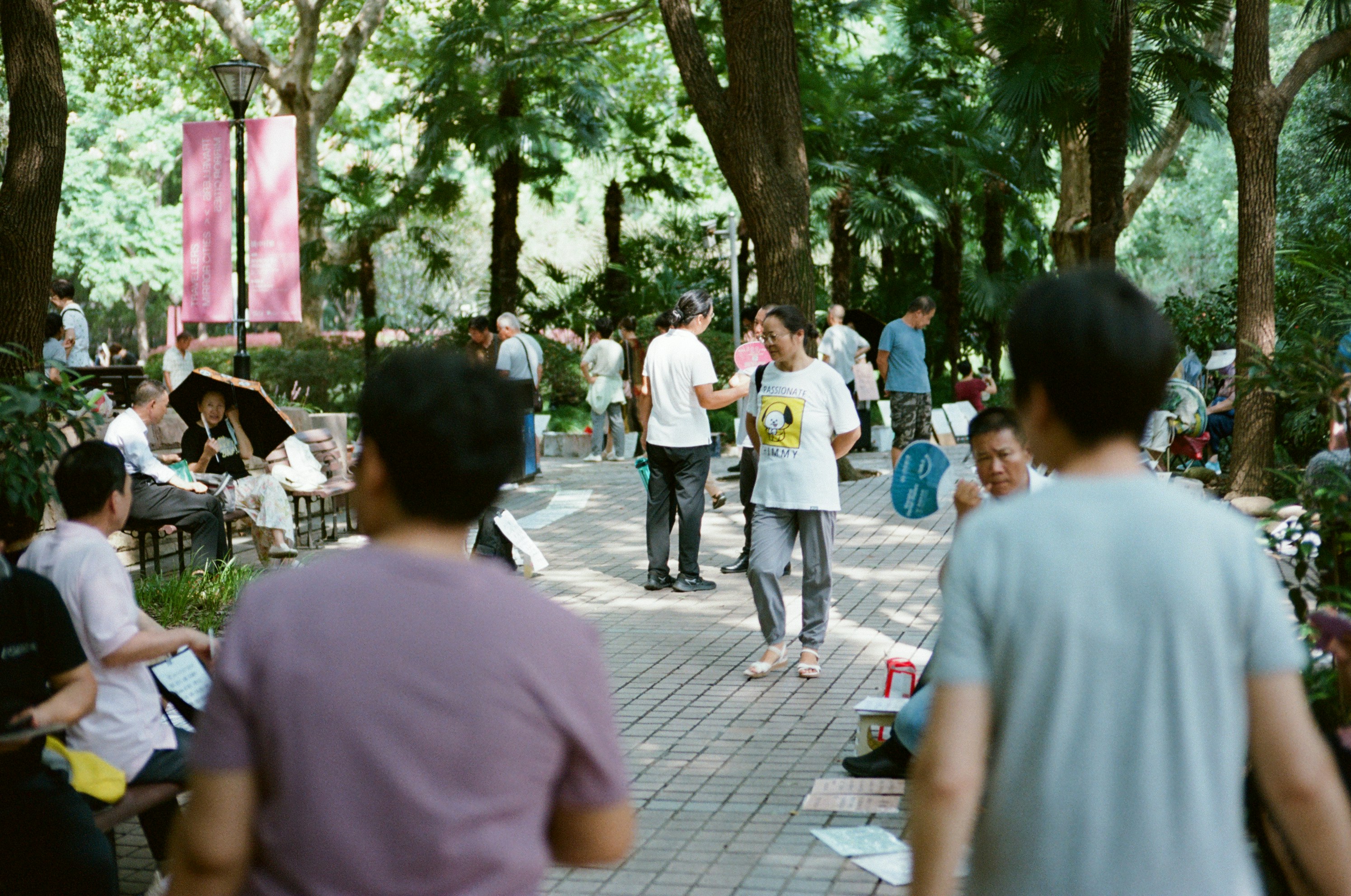 Menschen, die einen sonnigen Tag im Park genießen.