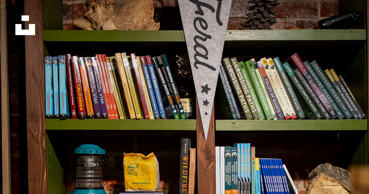 Book Store Atems Bookshelves filled with colorful books and decorative items. photo ...