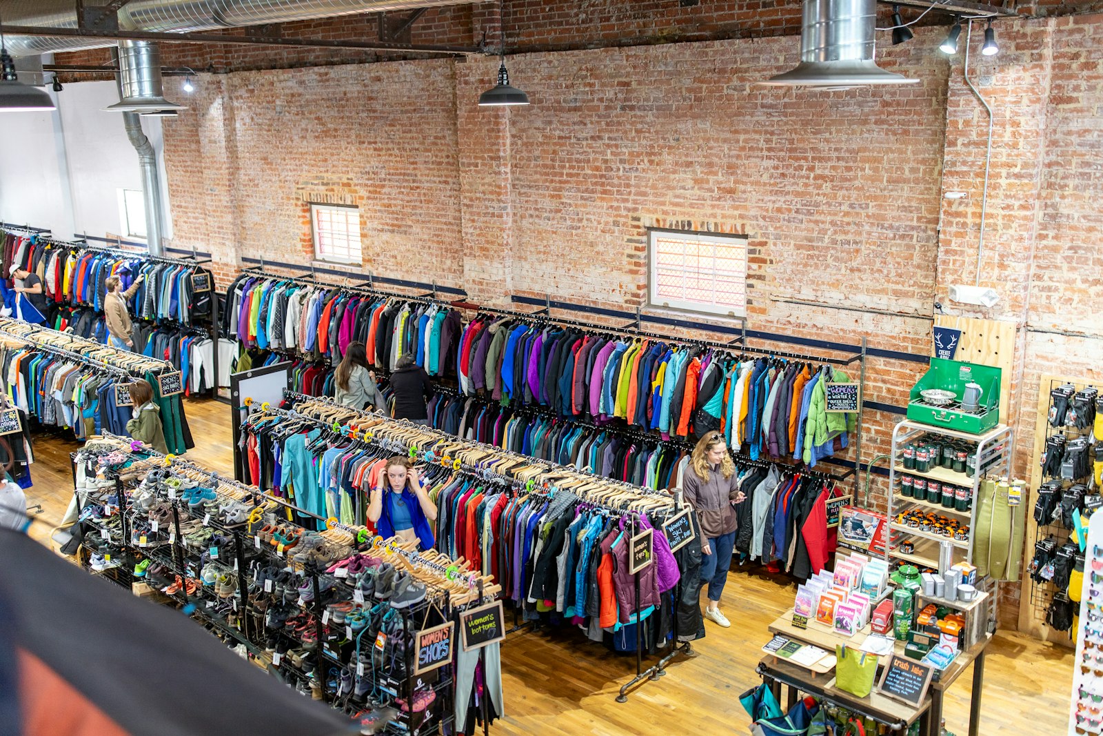 Inside the Ridgeline shop with winter gear and jackets lining the racks