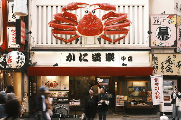 Giant crab sign above a Kani Doraku restaurant, Dotonbori