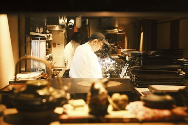 Restaurant kitchen showing efficient operations
