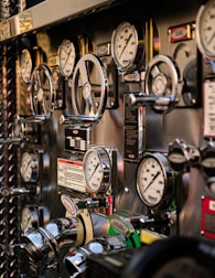 Close-up of gauges and valves on a fire truck.