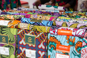 Close-up of a colorful Ankara wax print fabric