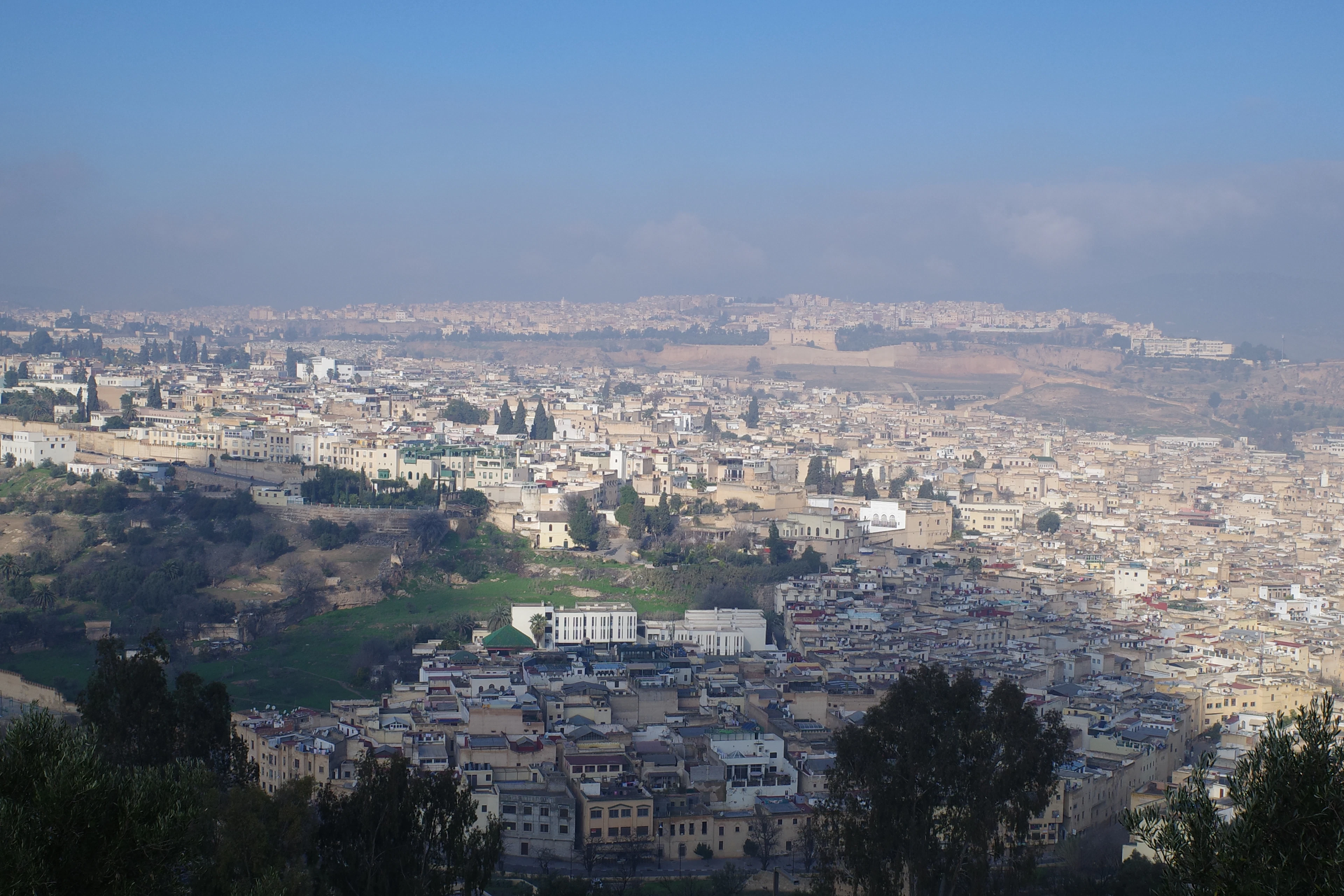 A panoramic view over the rooftops of Fes el Bali, Morocco's largest car-free medina