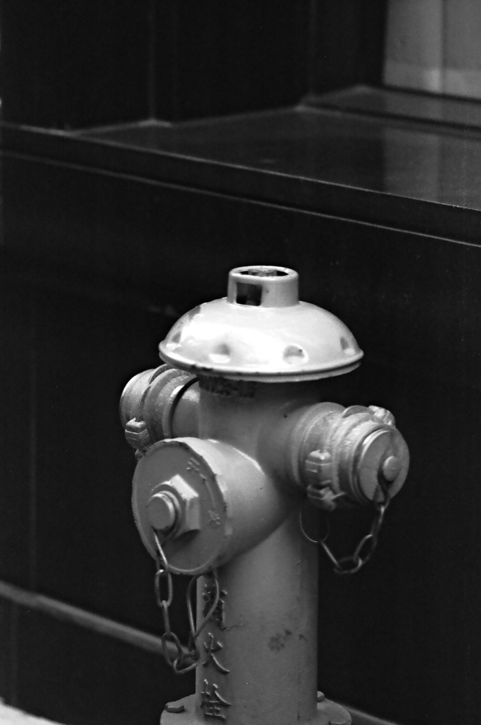 A fire hydrant stands against a dark background.