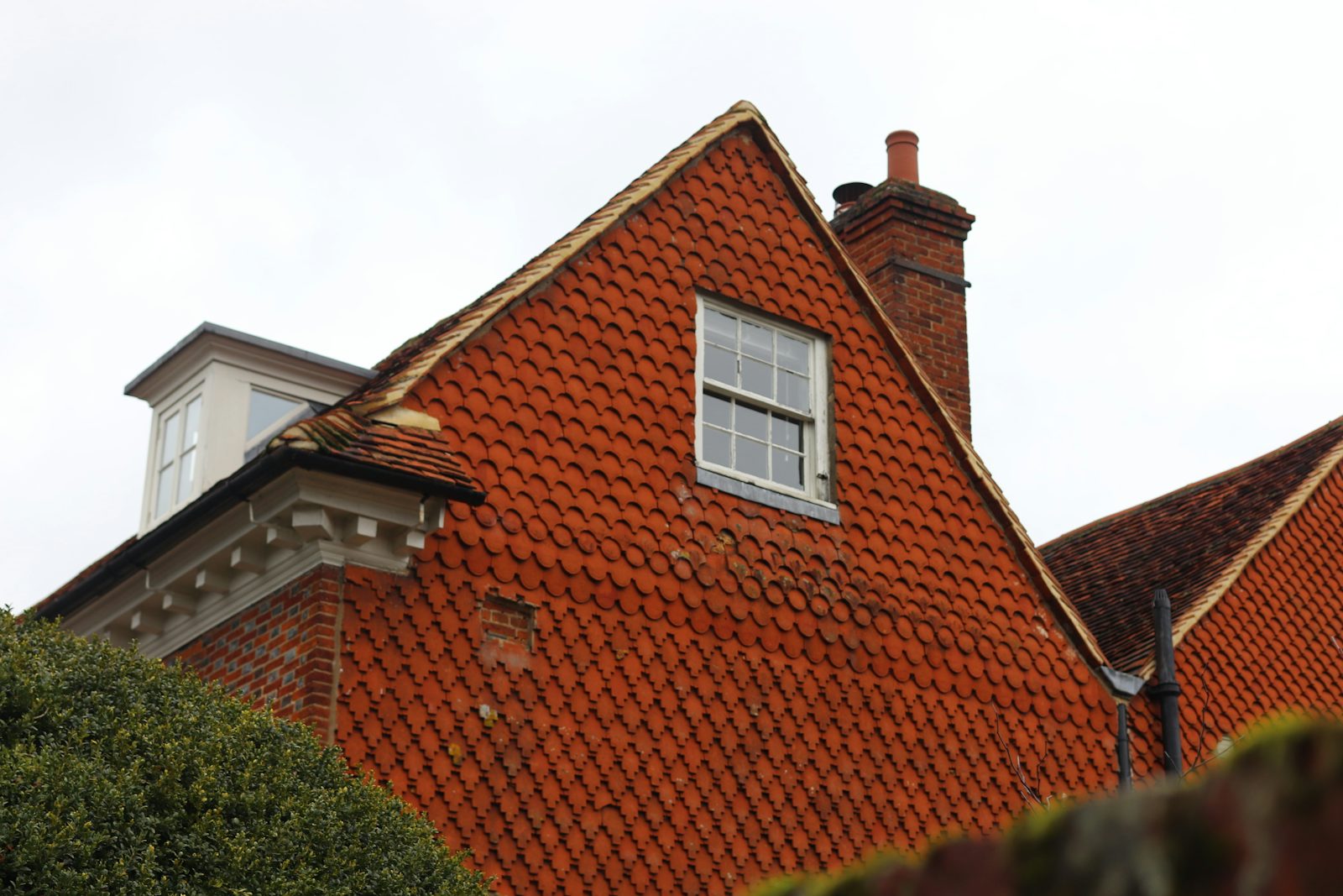 Red clay tiled roof close-up