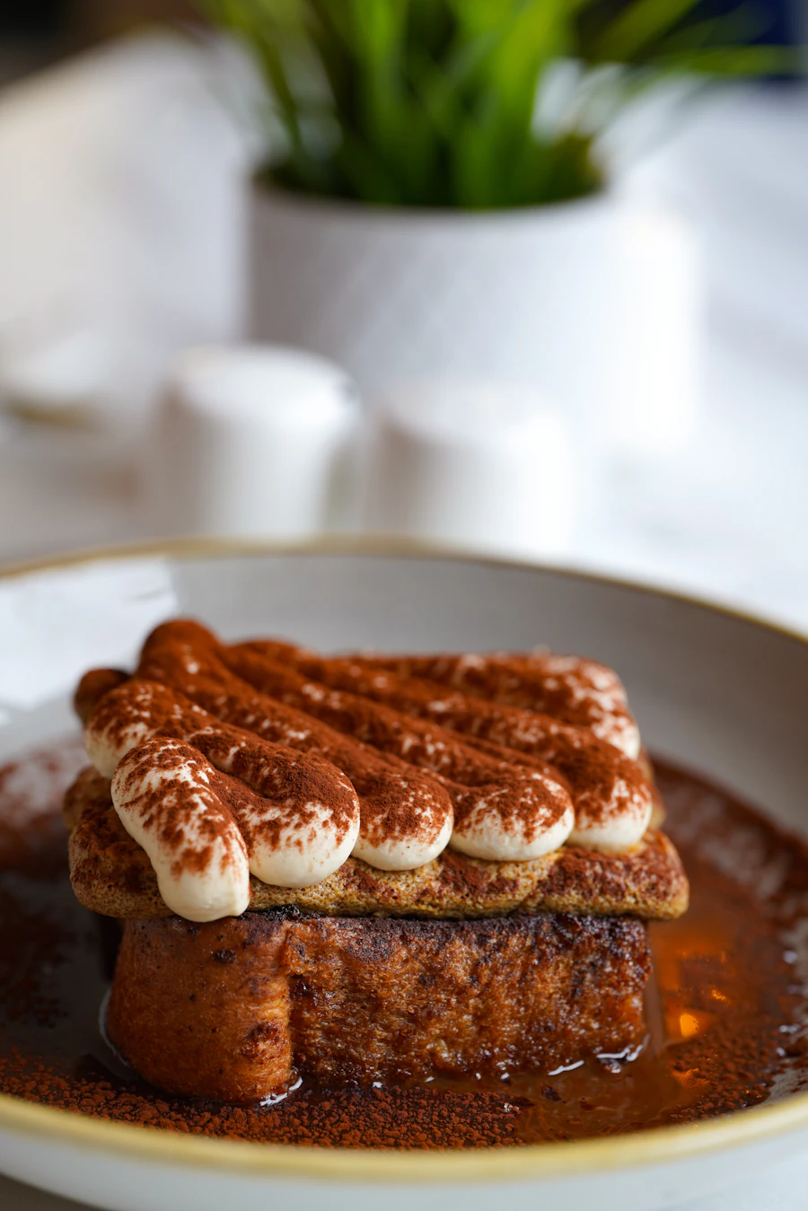 A chocolate dessert dusted with cocoa