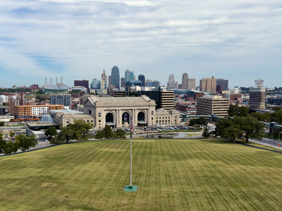 Kansas City's Union Station and skyline from Liberty Memorial