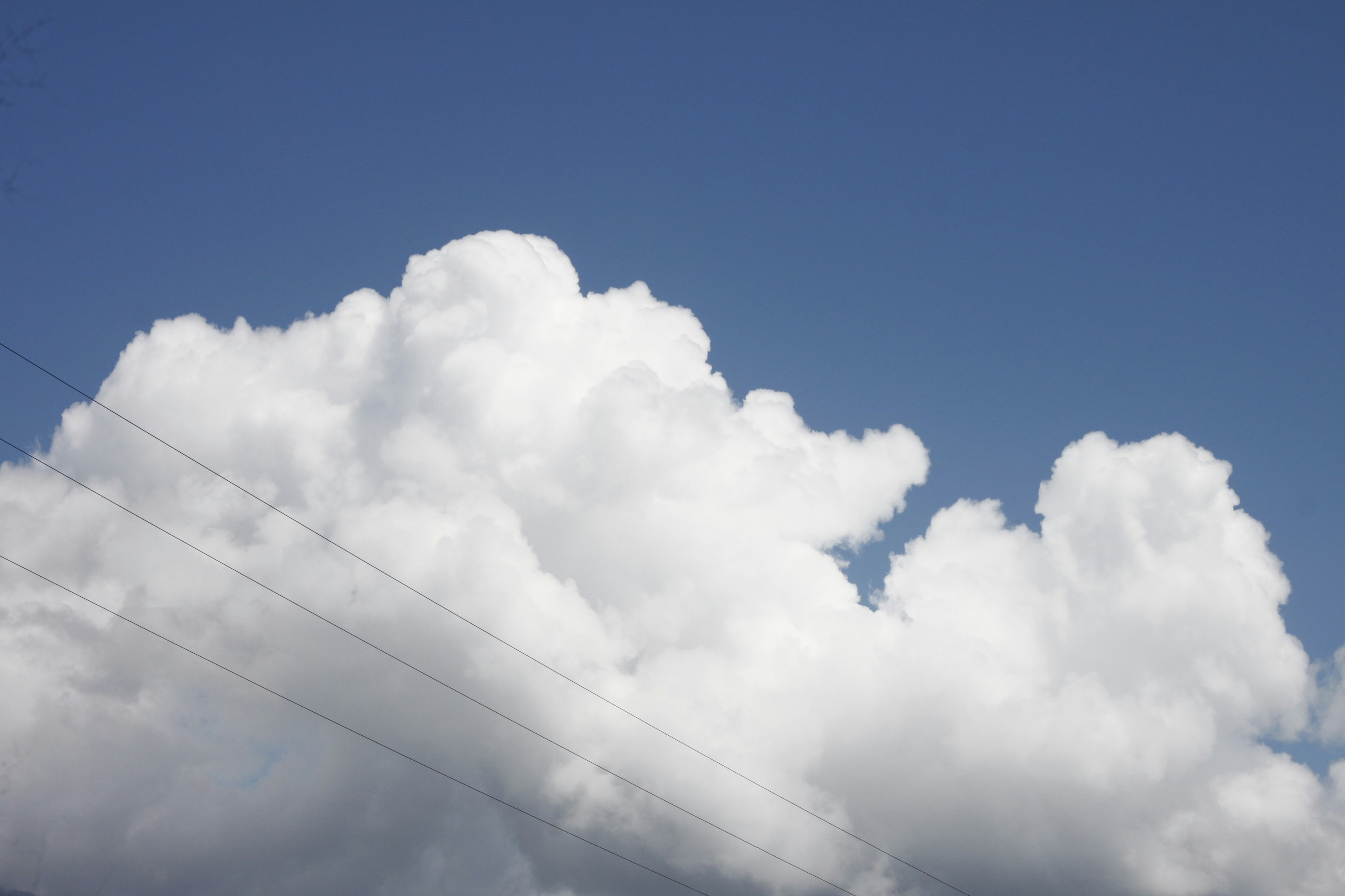 Fluffy white clouds against a bright blue sky