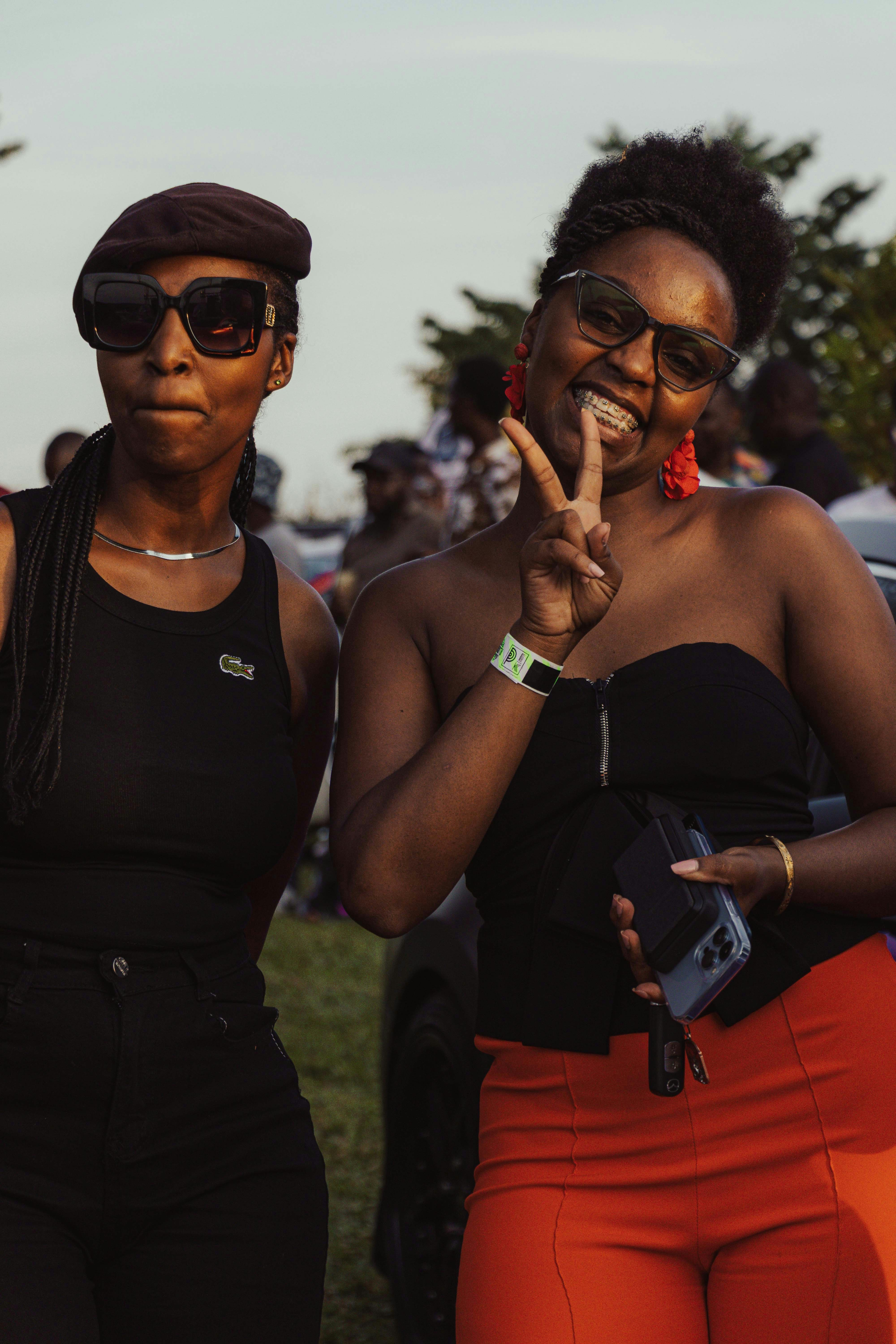Two women posing together outdoors