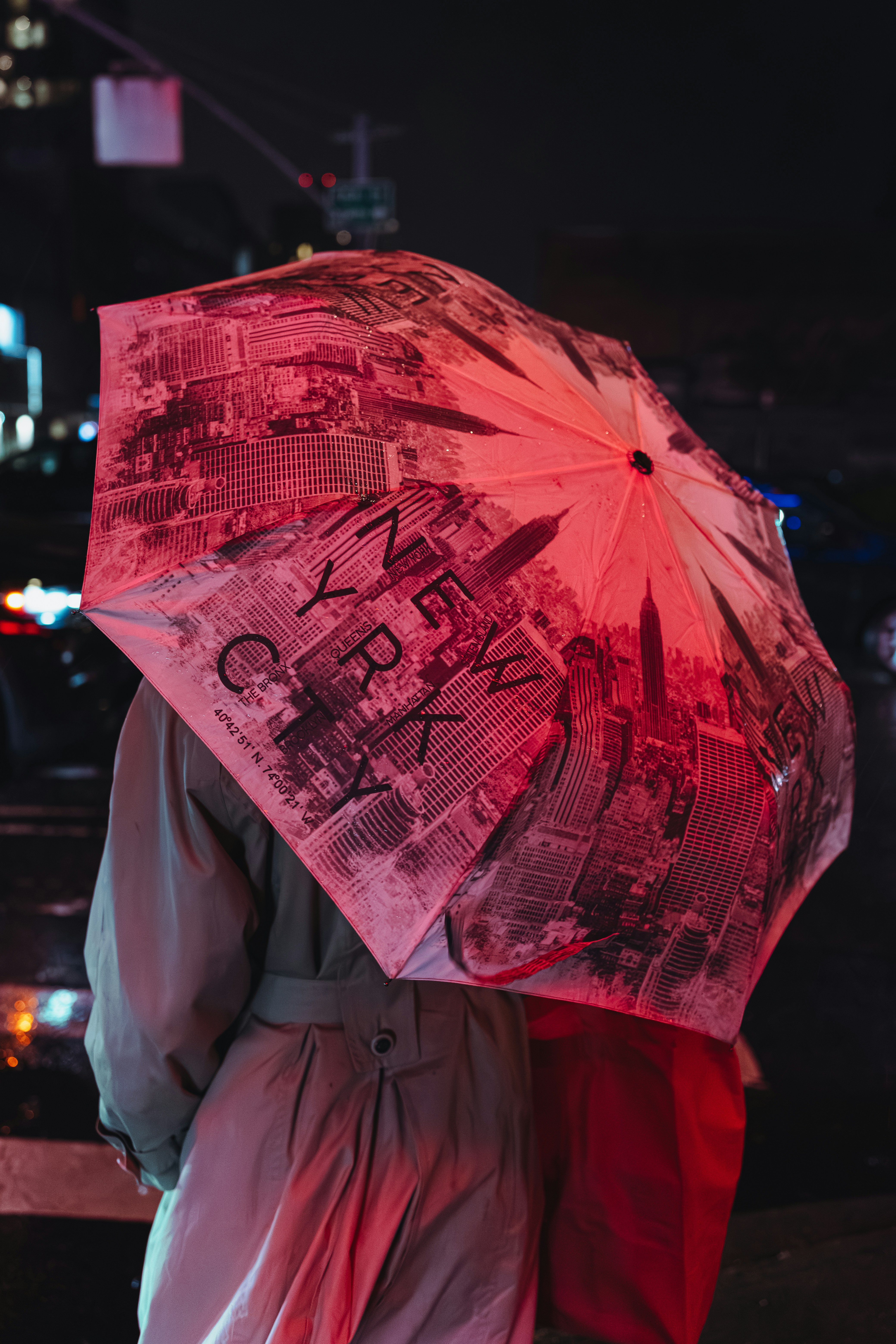 New york city skyline on a rainy night