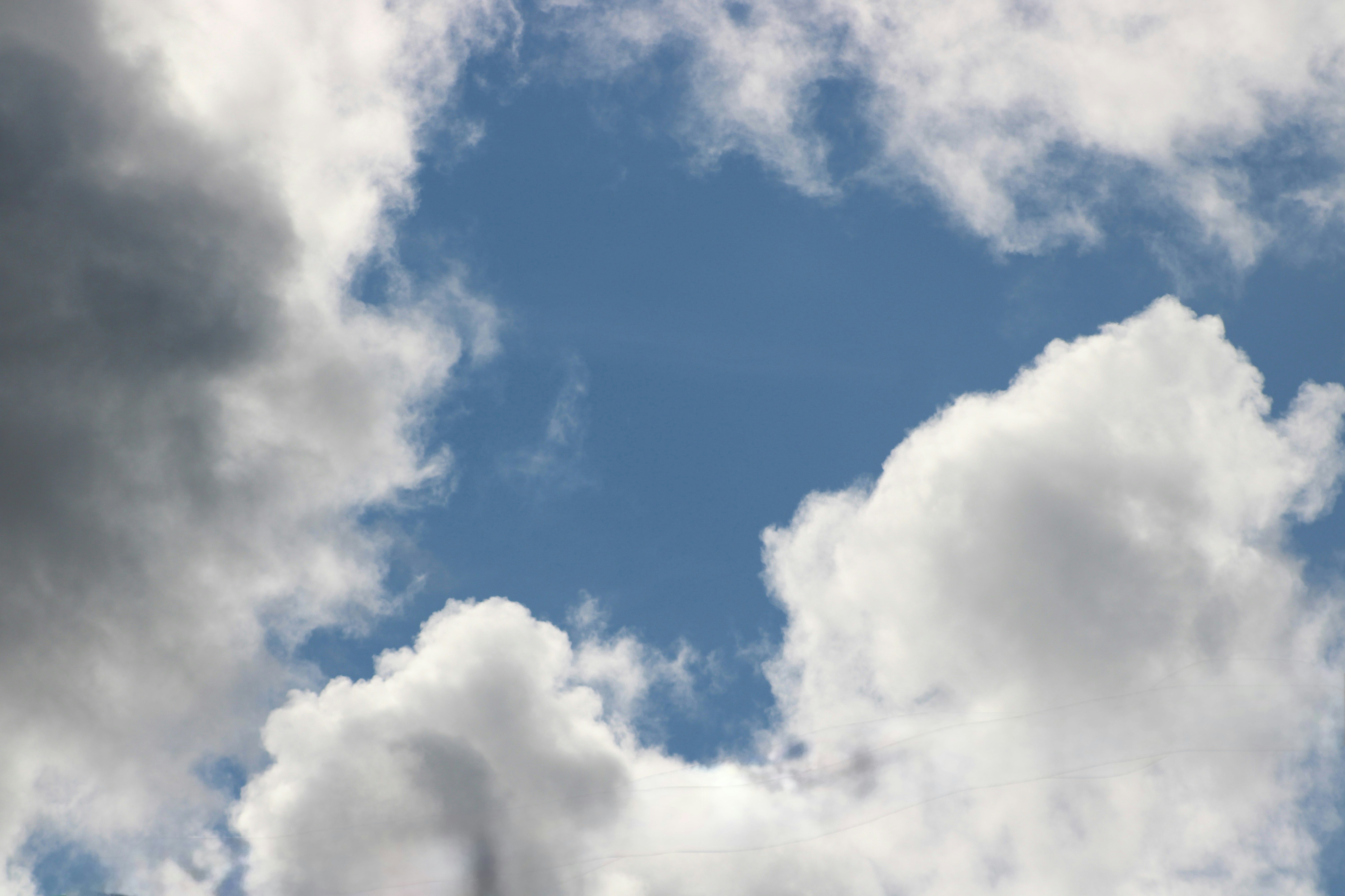 澄んだ青空を背景にふわふわした白い雲