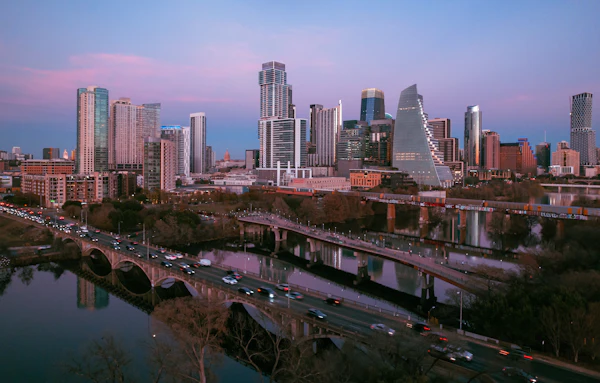 The Austin skyline and river at dusk