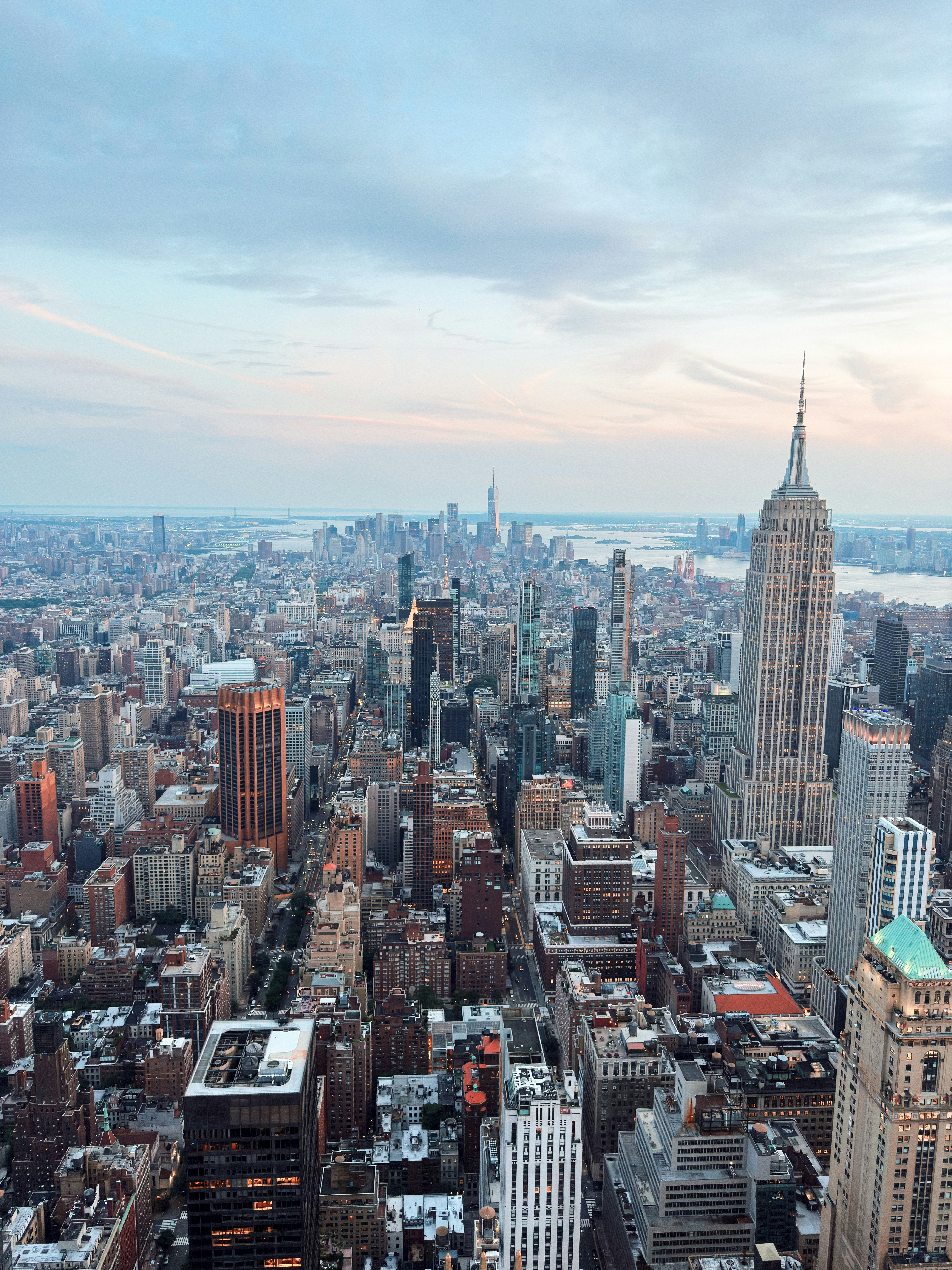 New york city skyline with empire state building at sunset
