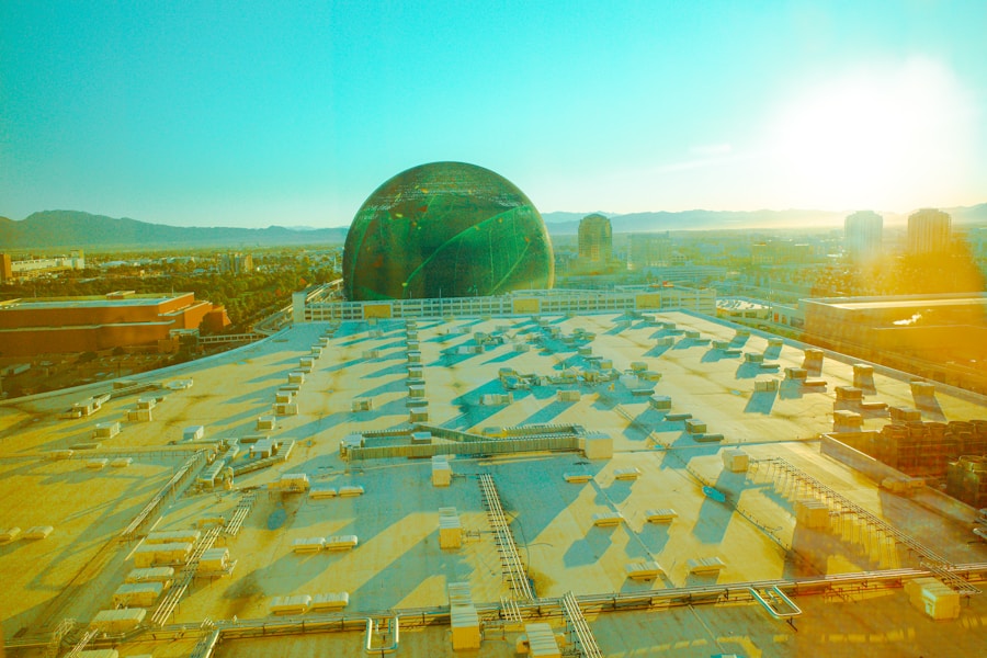 Solar panels on Las Vegas home generating clean energy with clear desert sky