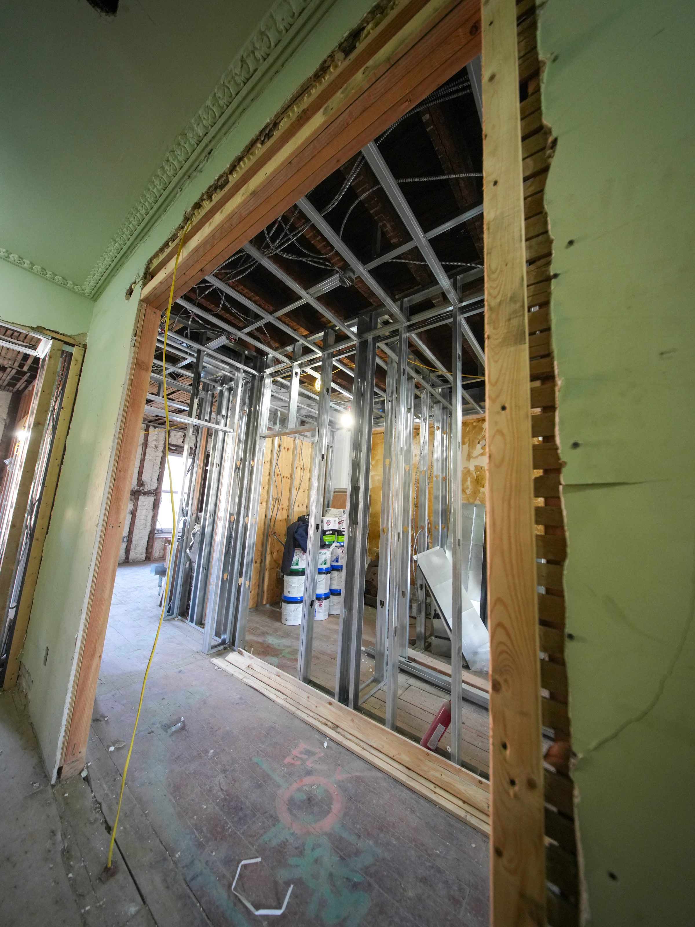 Interior renovation site showing an active construction stage