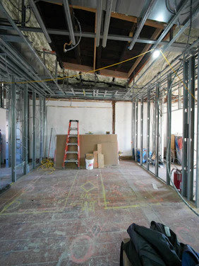 Interior construction with metal studs and ladder