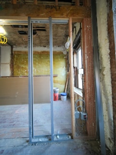 Interior construction with metal studs and drywall.