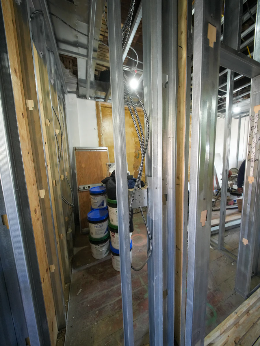 Interior renovation with metal stud walls