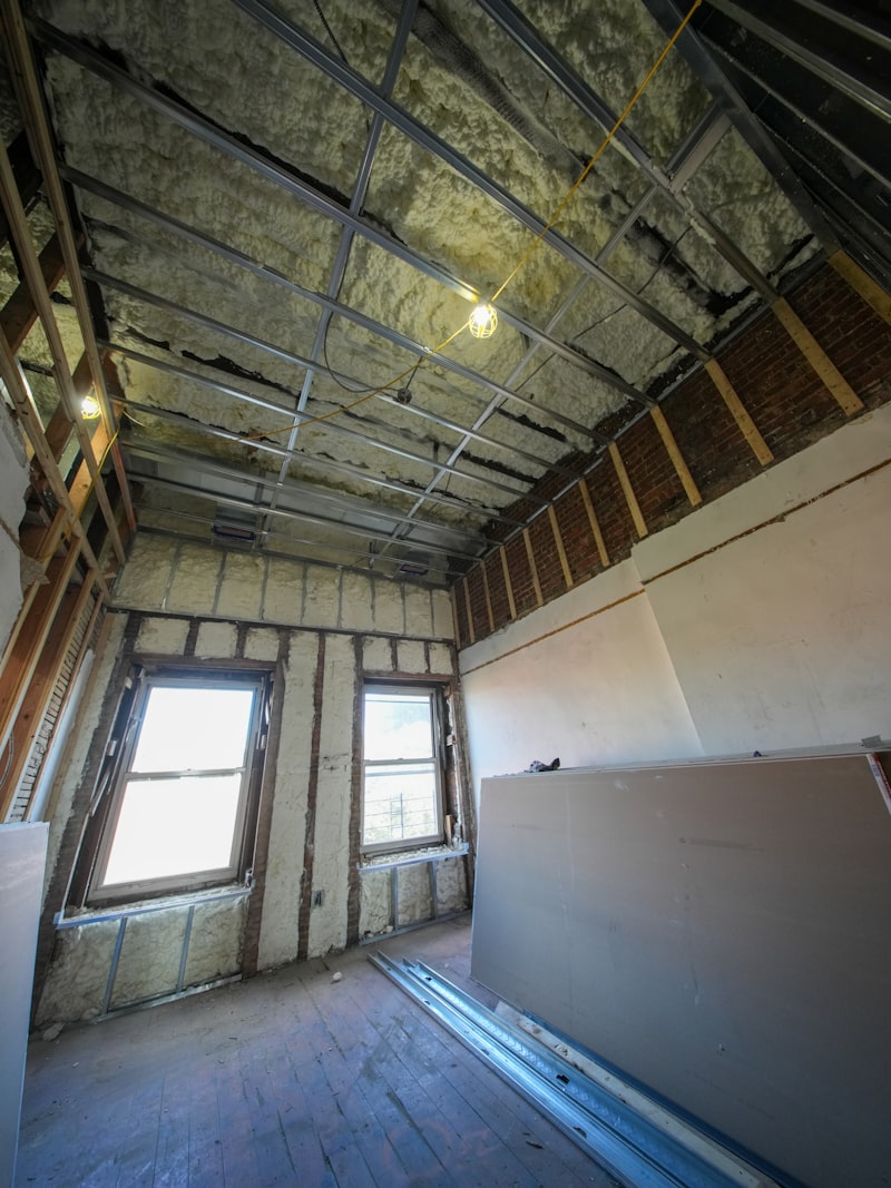 Attic space with exposed framing ready for spray foam insulation