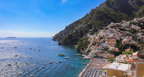 Wide view over the Bay of Positano on the Amalfi Coast