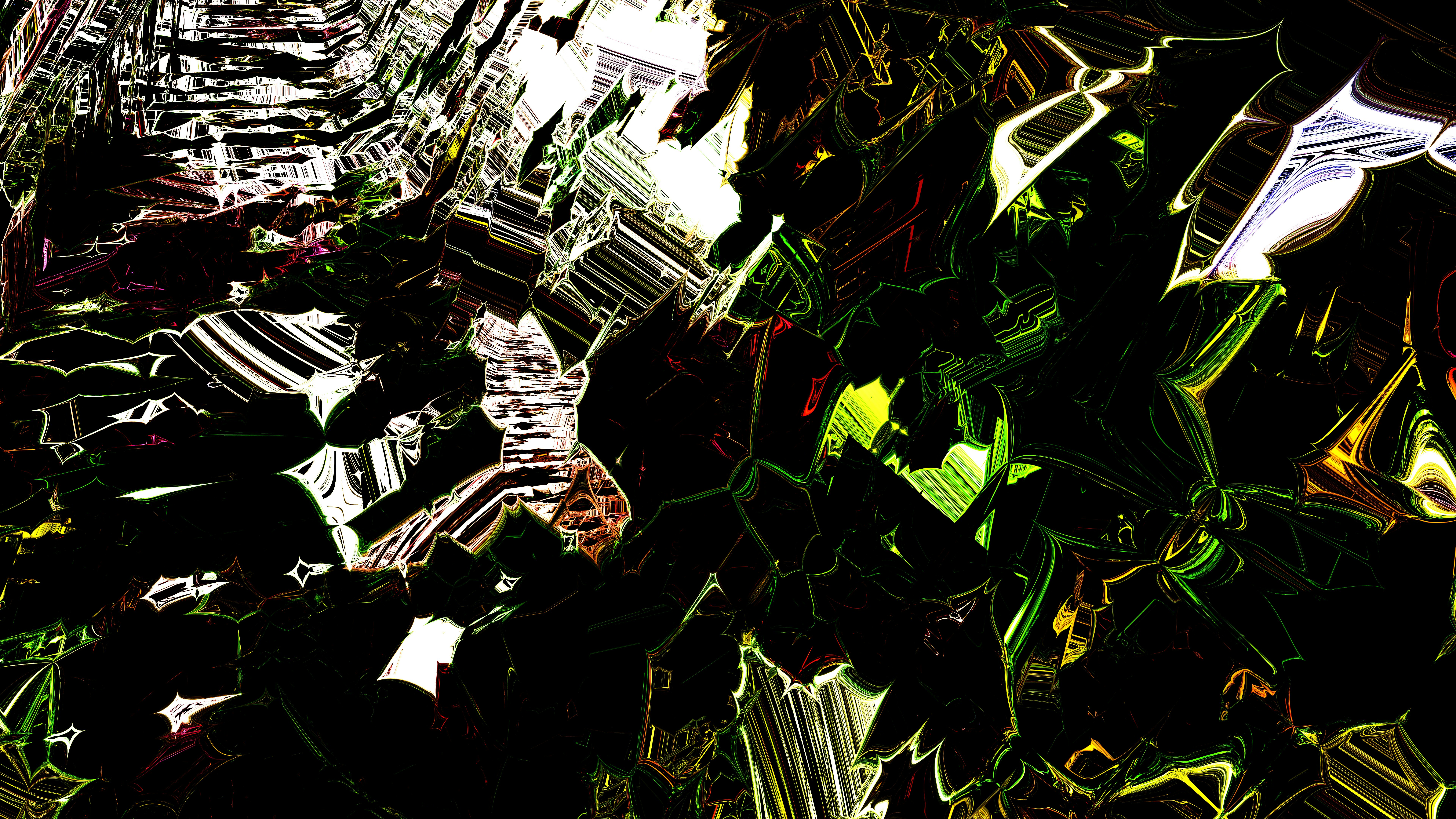 Abstrakte, bunte kristalline Formen mit dunklem Hintergrund