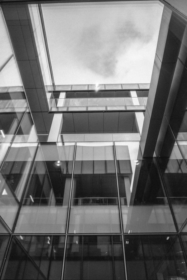 Modern building with glass skywalks