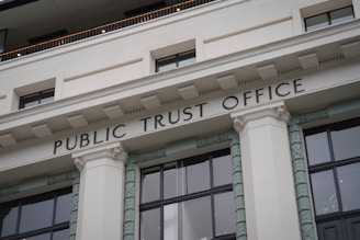 Public trust office building facade with columns