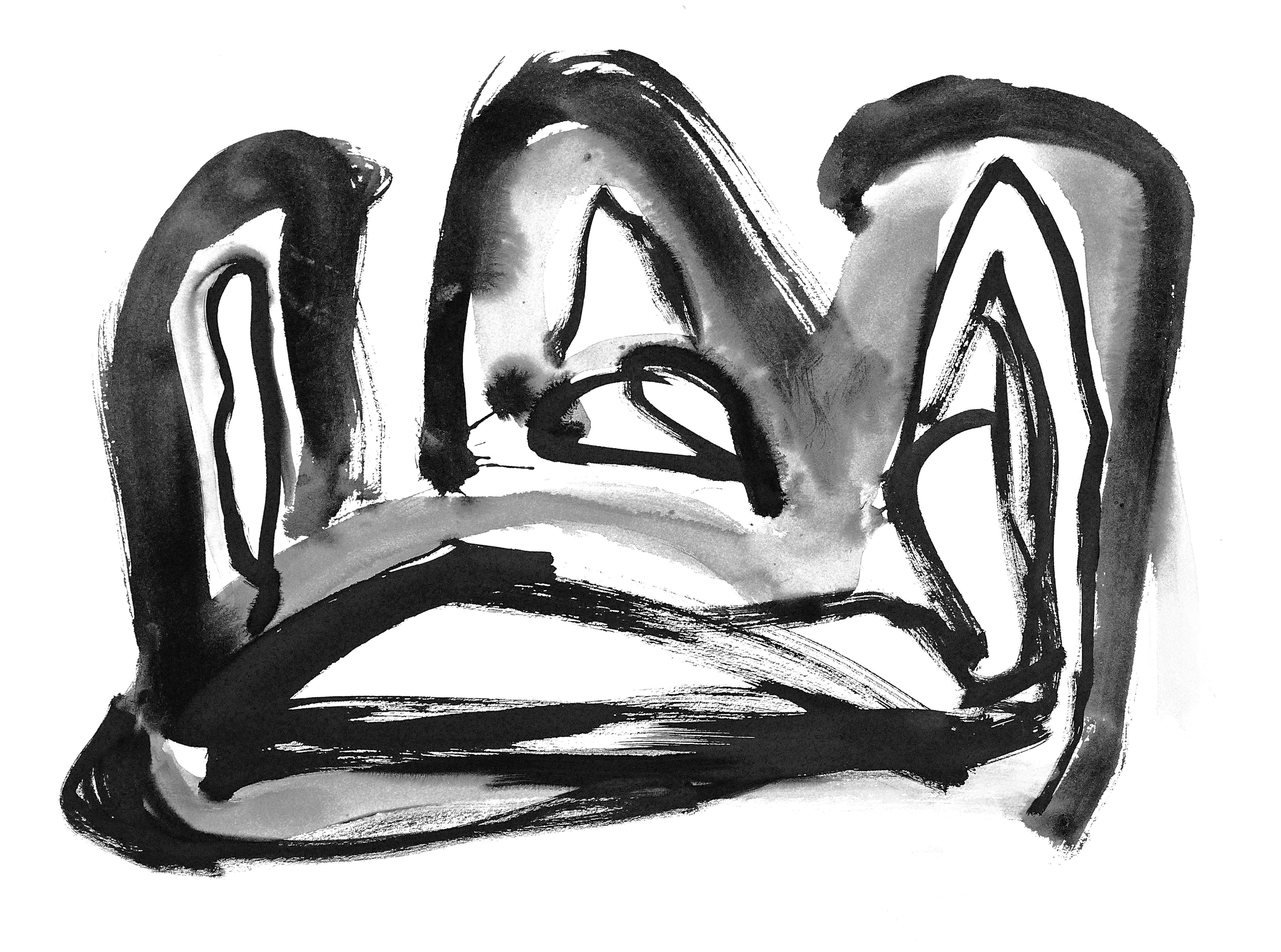 Abstract black and white ink brush strokes