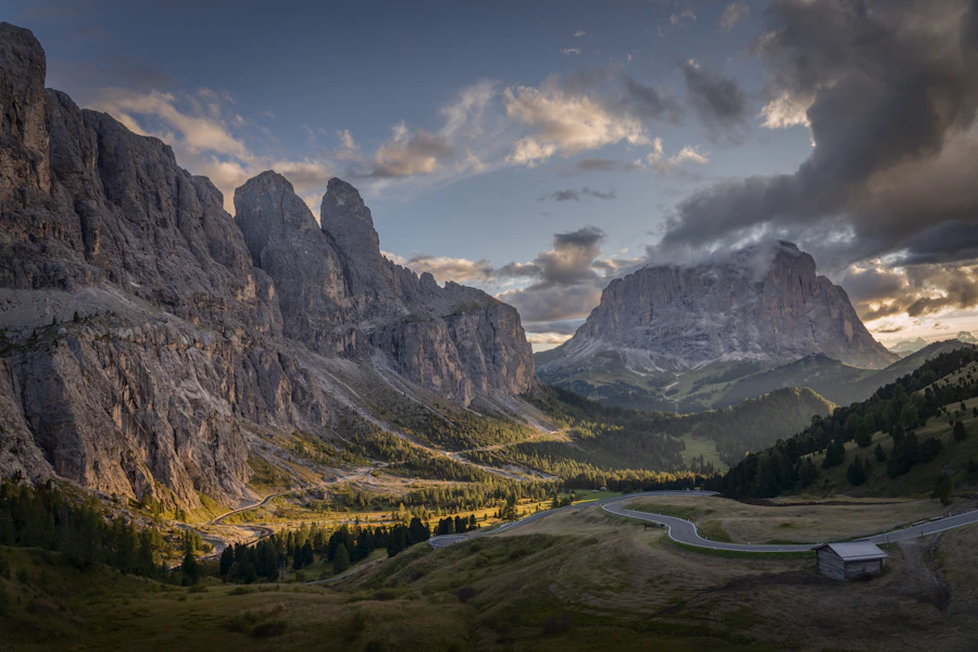 Dramatic mountain valley with a winding road
