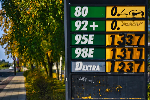Gas prices displayed on a sign at a gas station