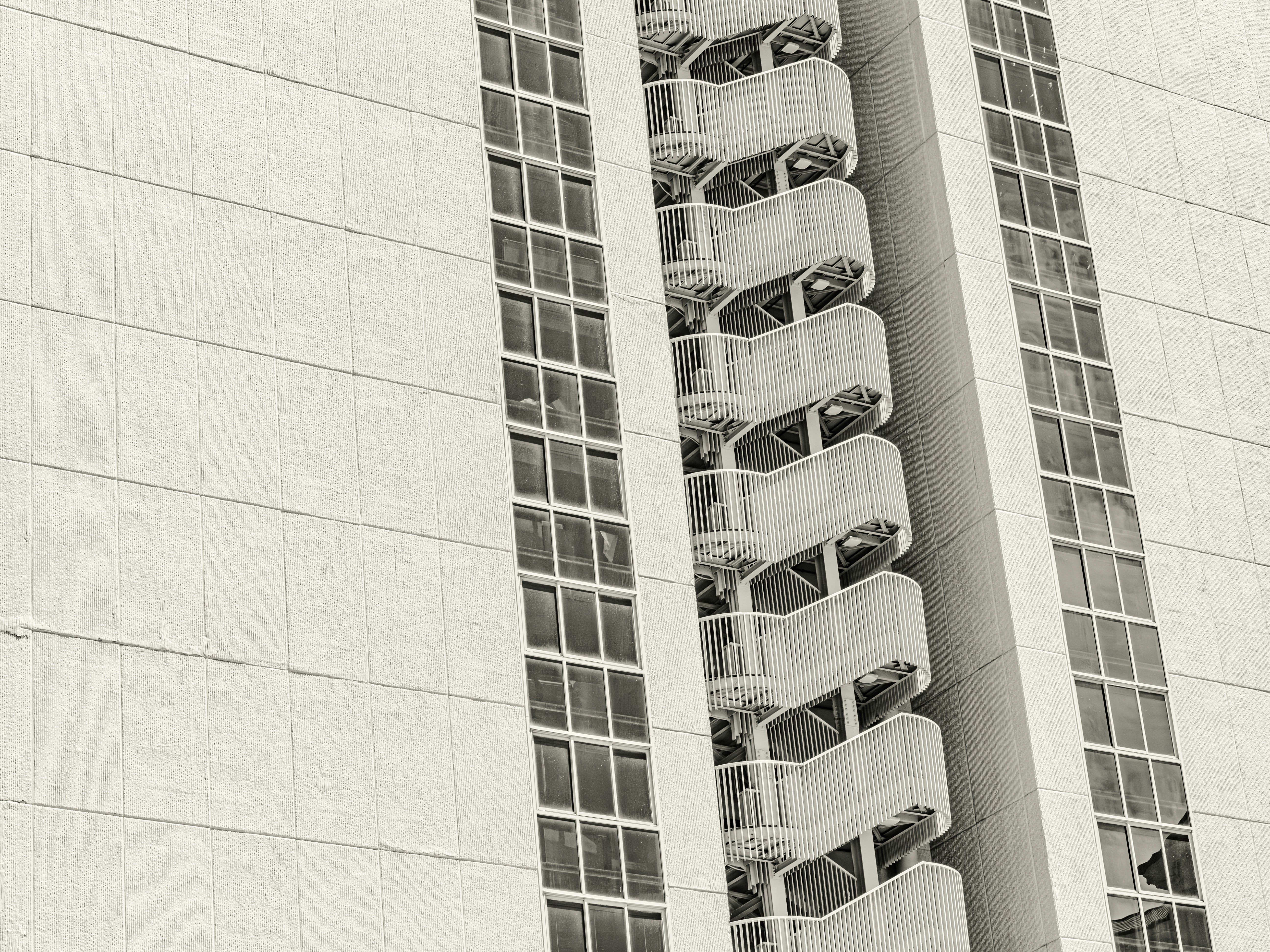 Exterior spiral staircase on a modern building
