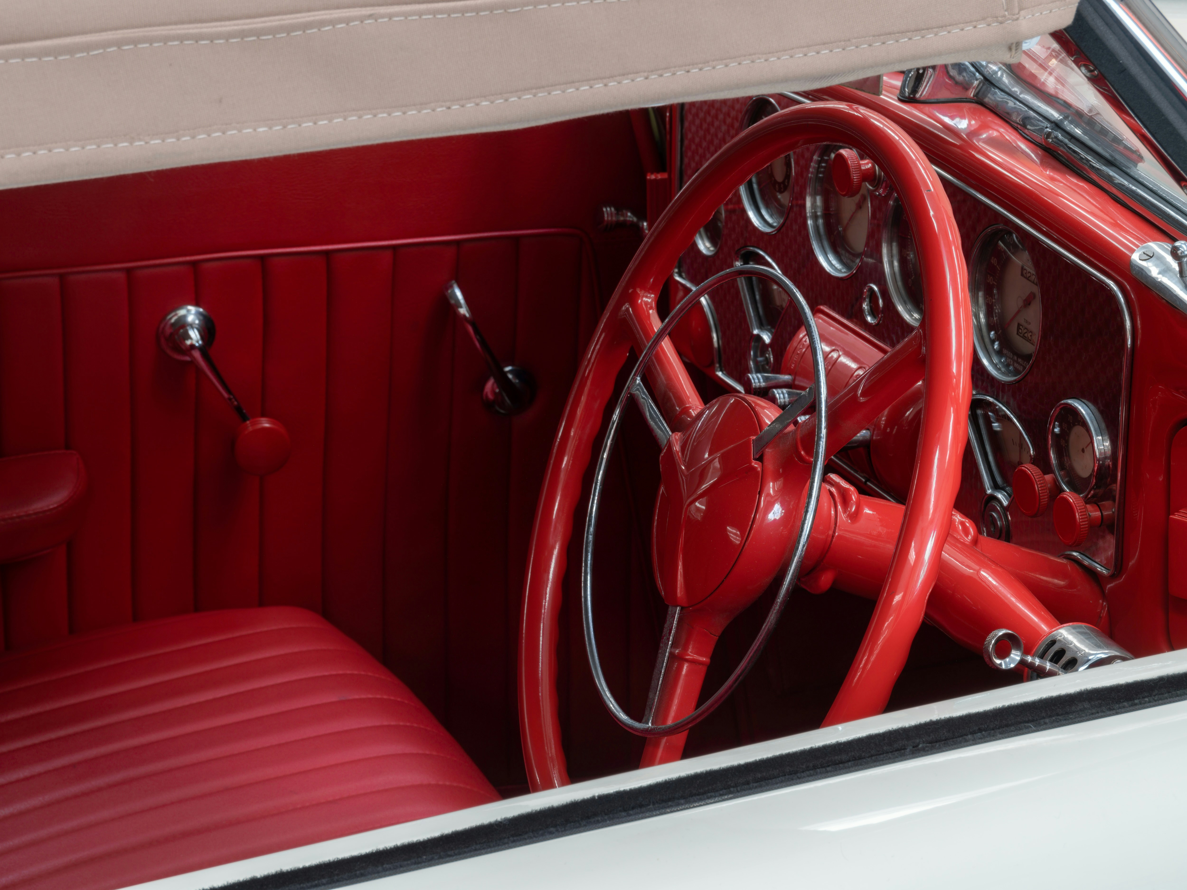 Red leather interior of a vintage car