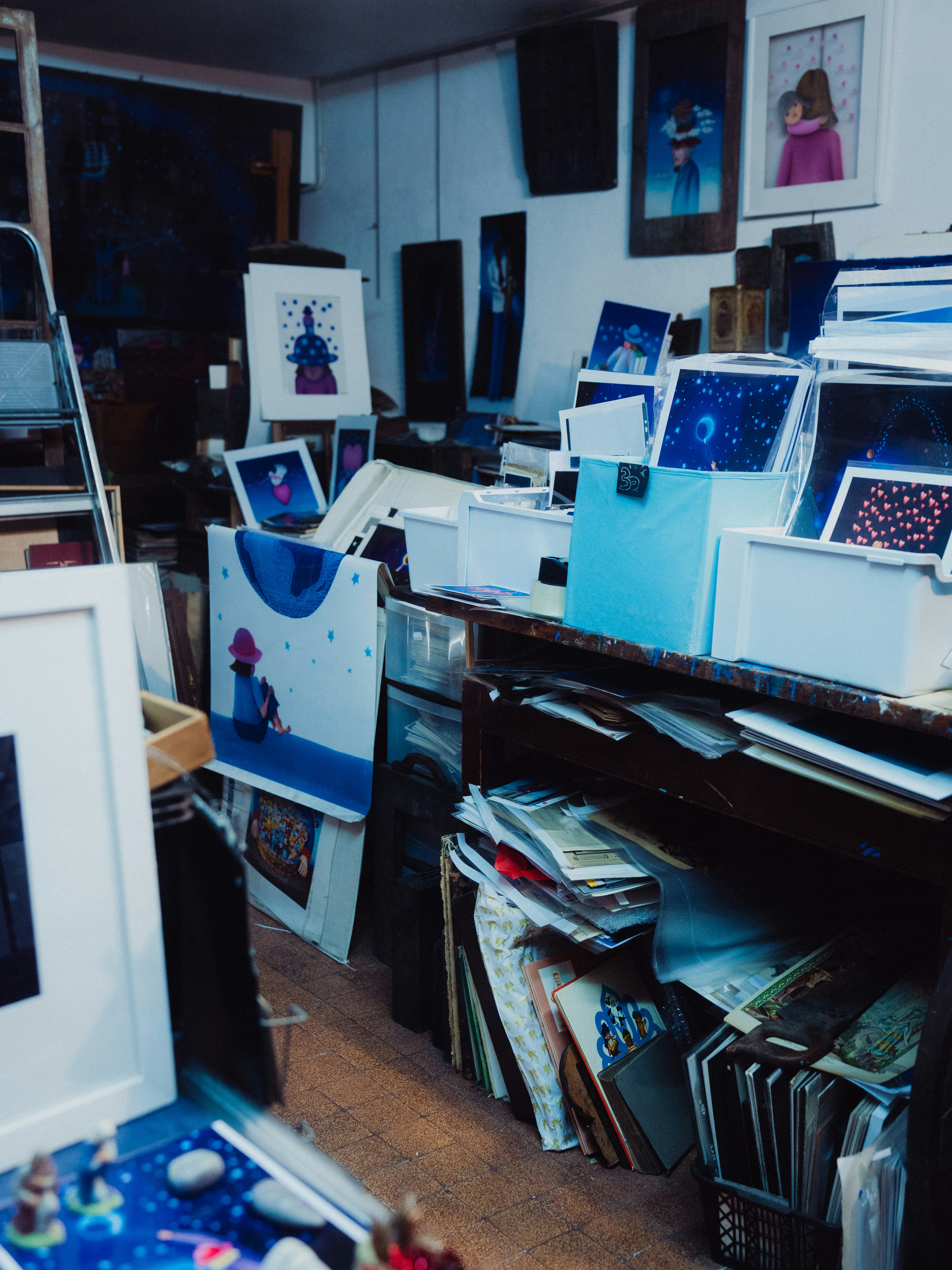Art studio filled with paintings