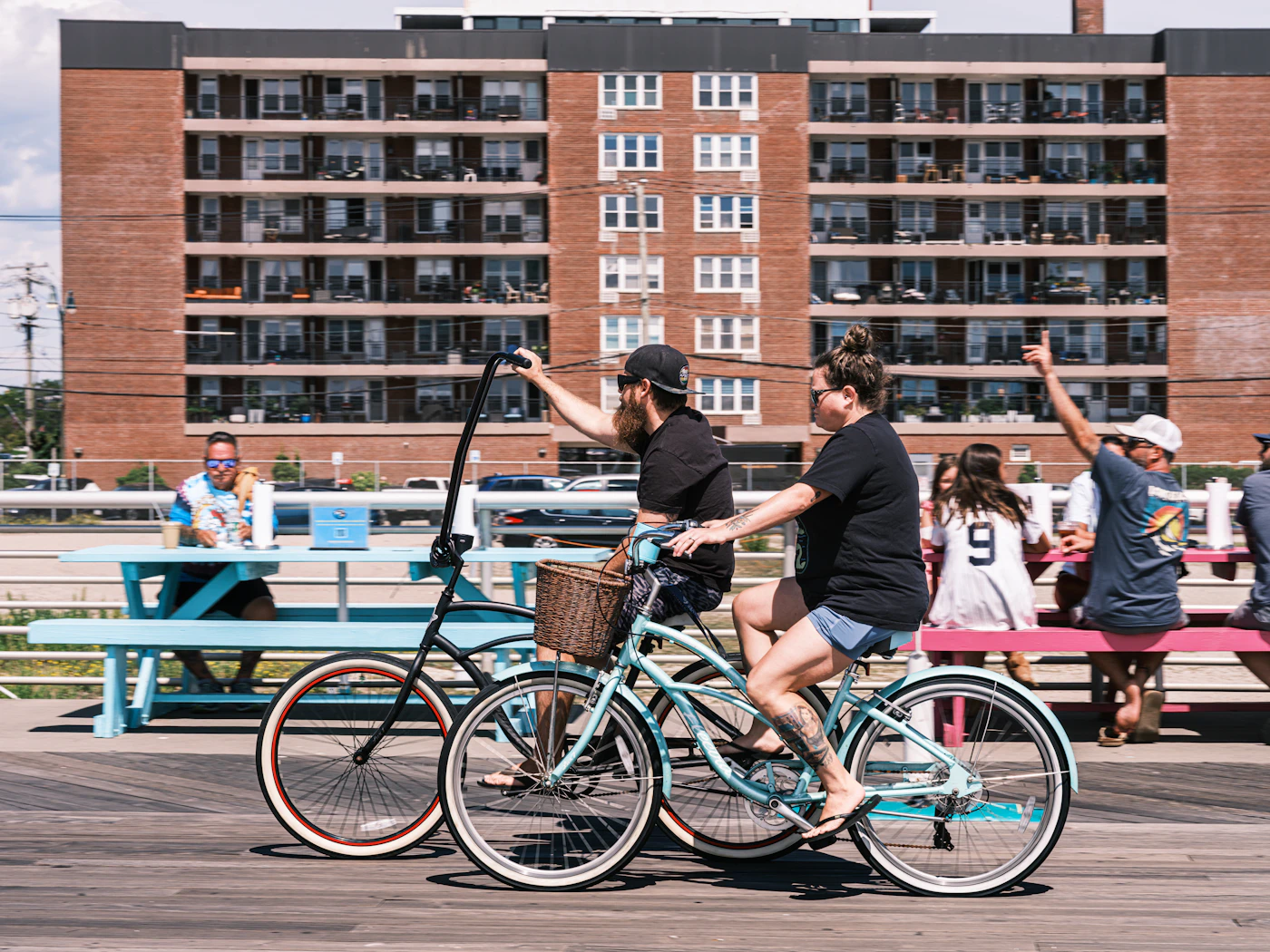 Cyclists on the boardwalk in Long Beach, NY