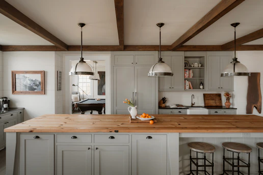 Modern kitchen with island and pendant lights